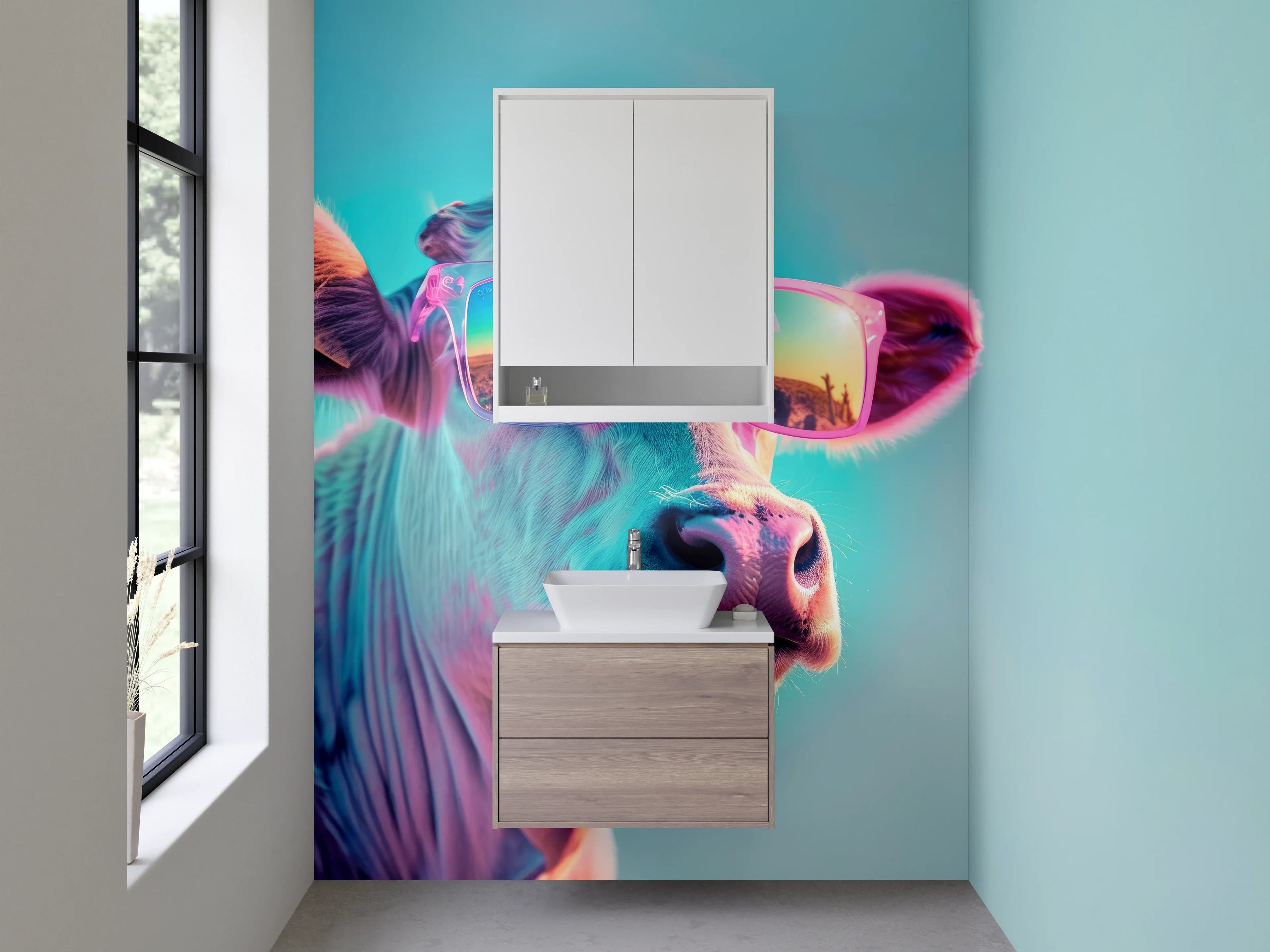 Waschbecken-Rückwand - Coole Kuh mit Sonnenbrille Kunst
