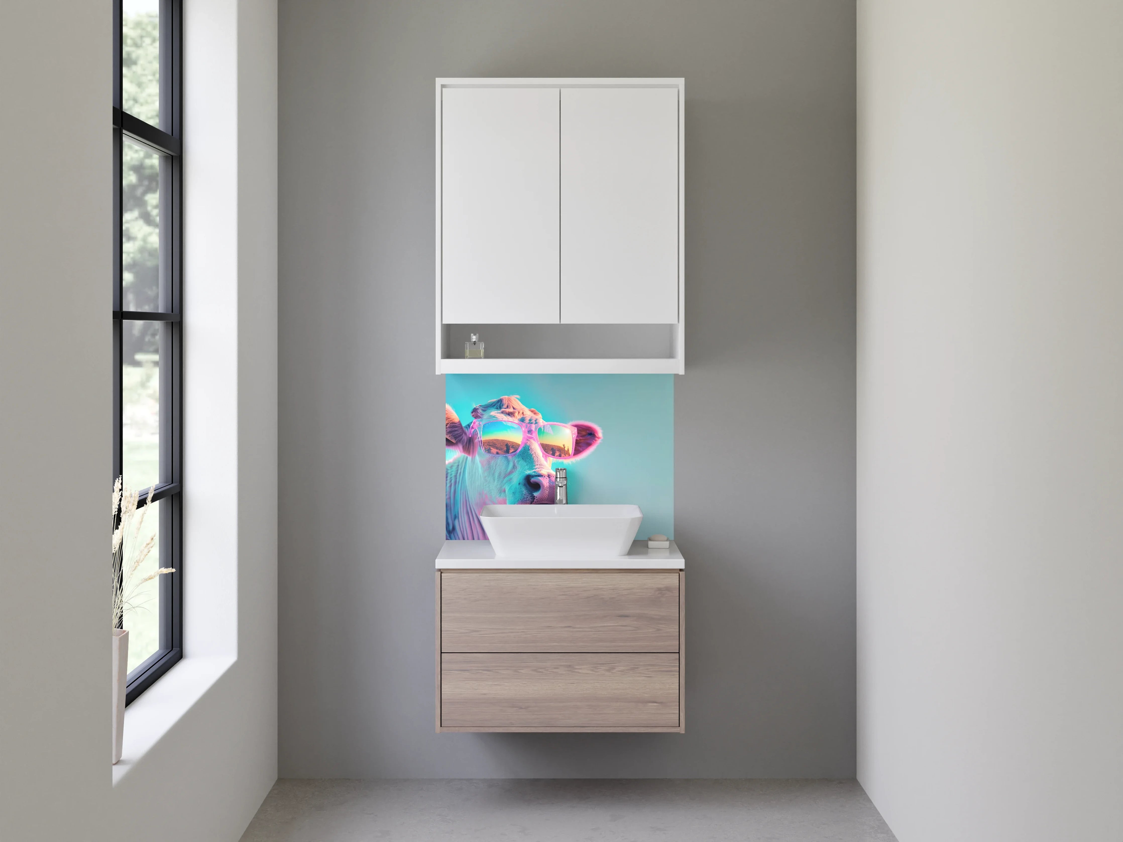 Waschbecken-Rückwand - Coole Kuh mit Sonnenbrille Kunst