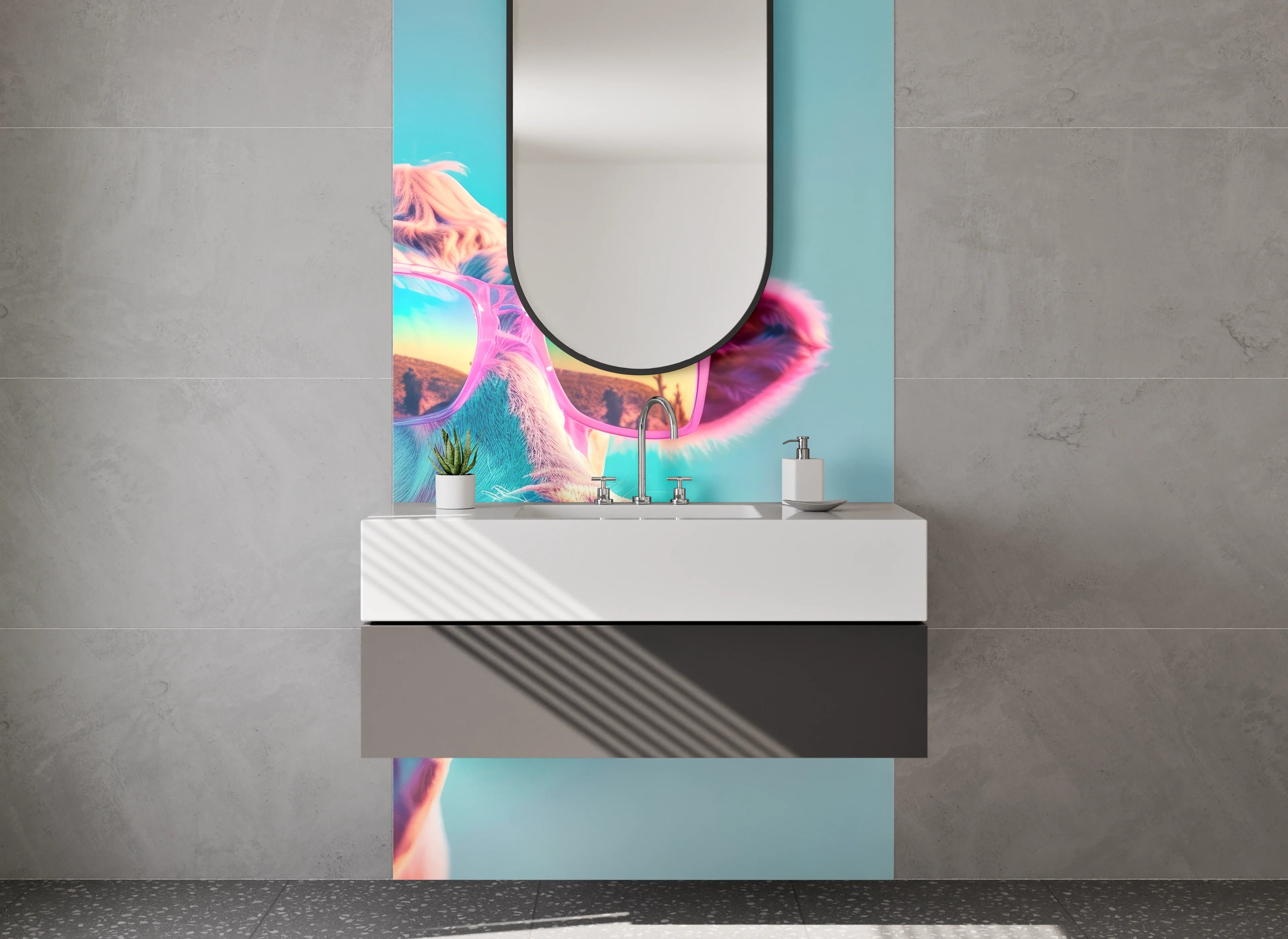 Waschbecken-Rückwand - Coole Kuh mit Sonnenbrille Kunst