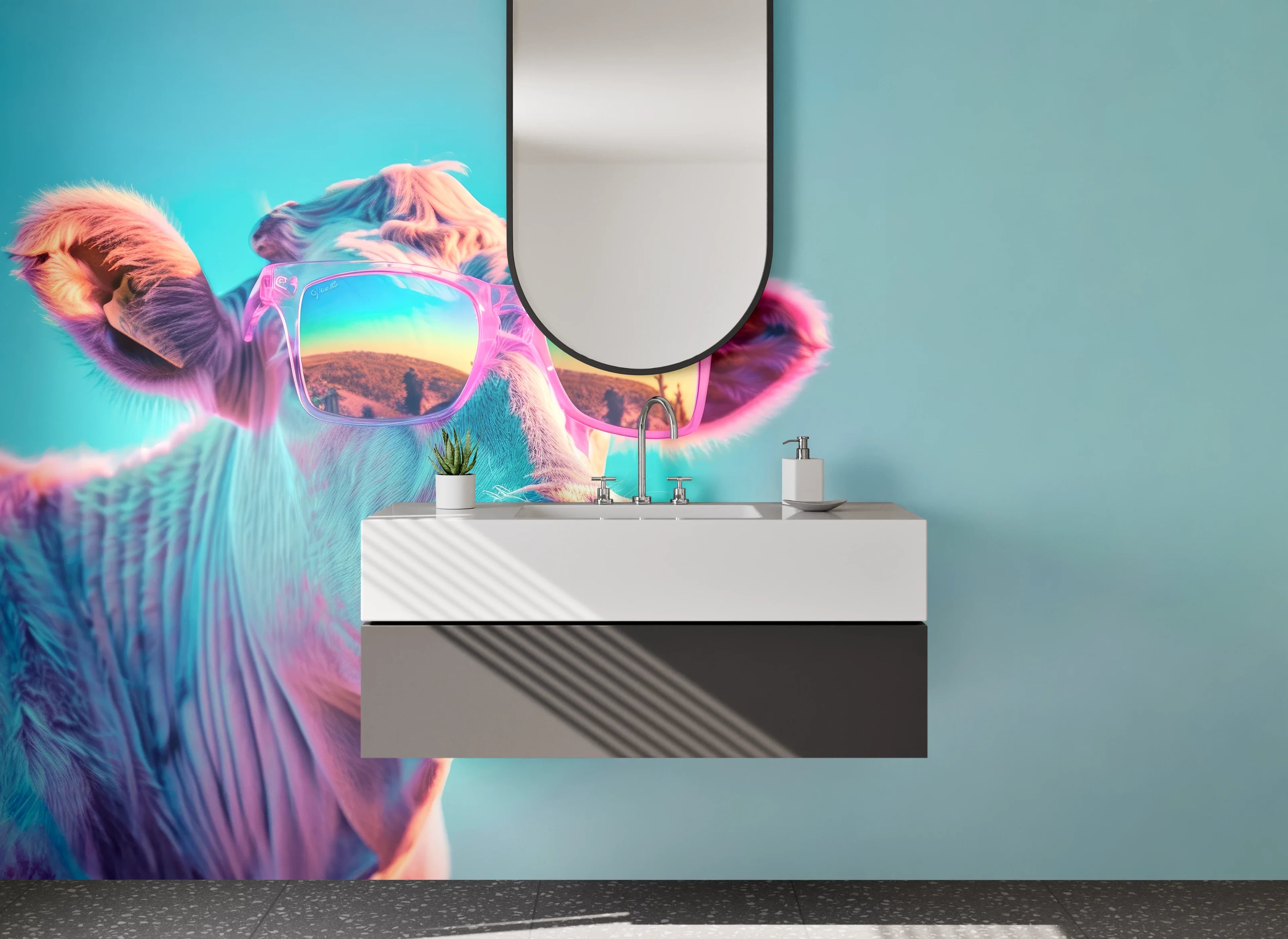 Waschbecken-Rückwand - Coole Kuh mit Sonnenbrille Kunst