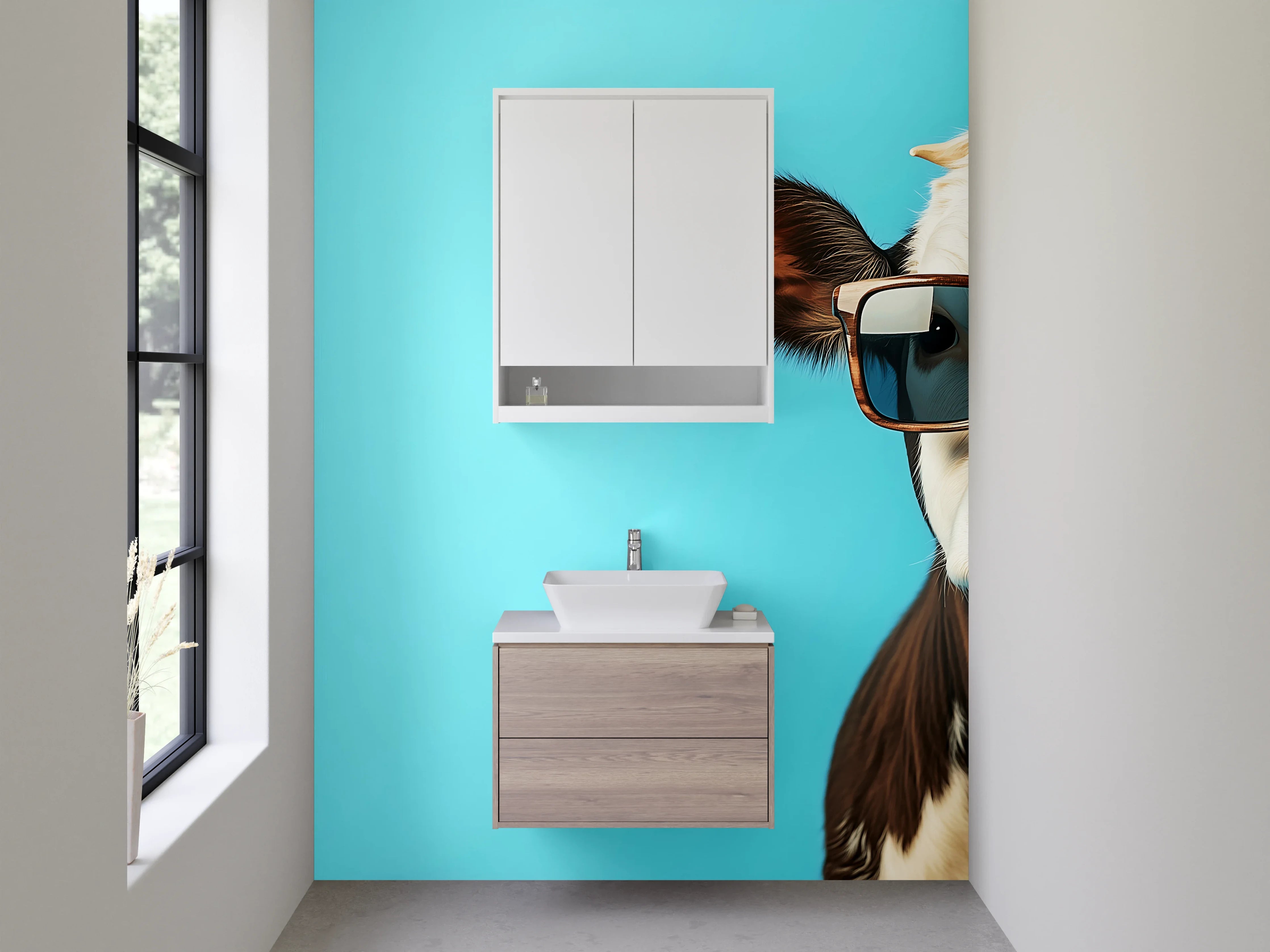 Waschbecken-Rückwand - Coole Kuh mit Sonnenbrille Popart