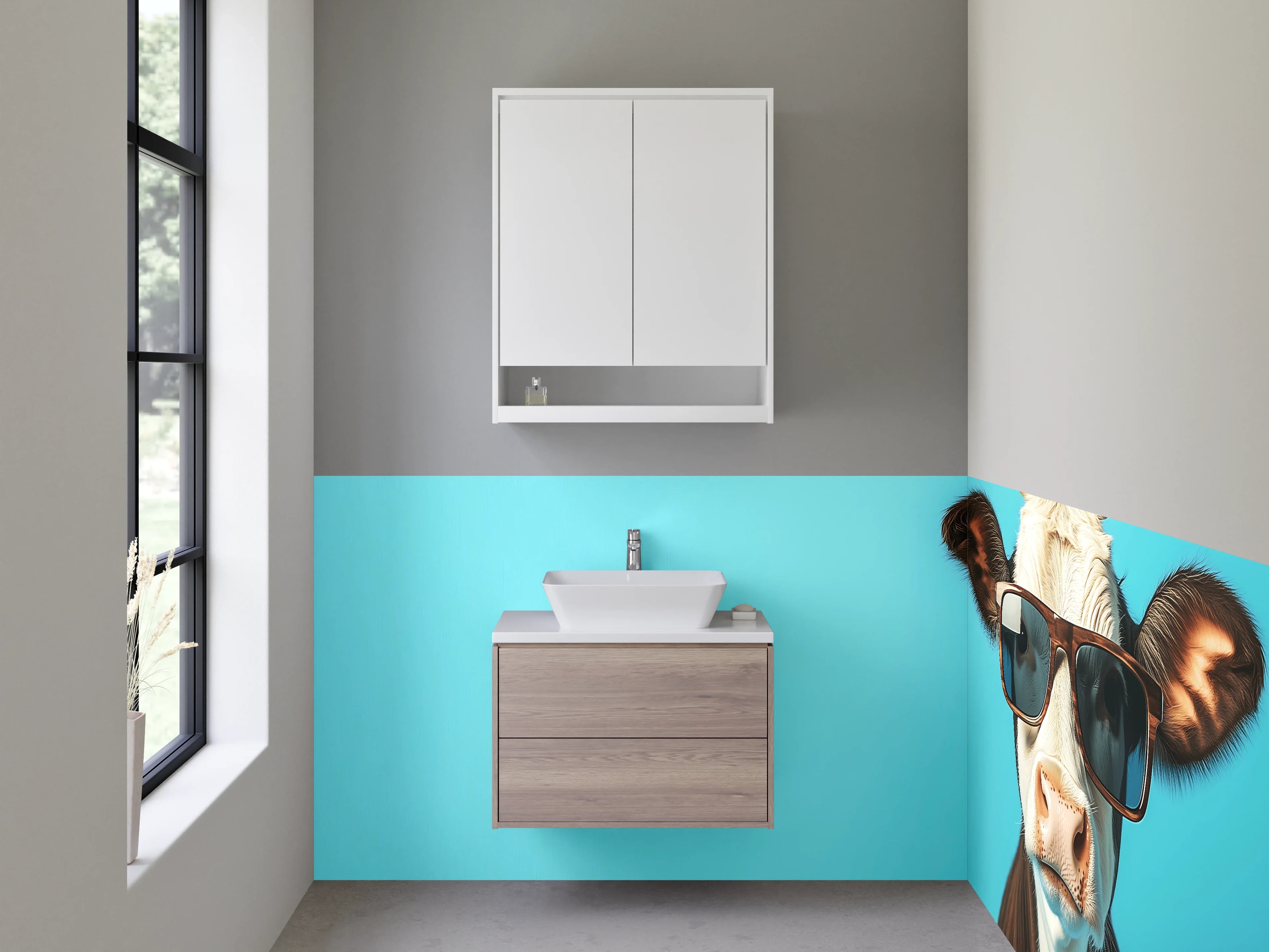 Waschbecken-Rückwand - Coole Kuh mit Sonnenbrille Popart