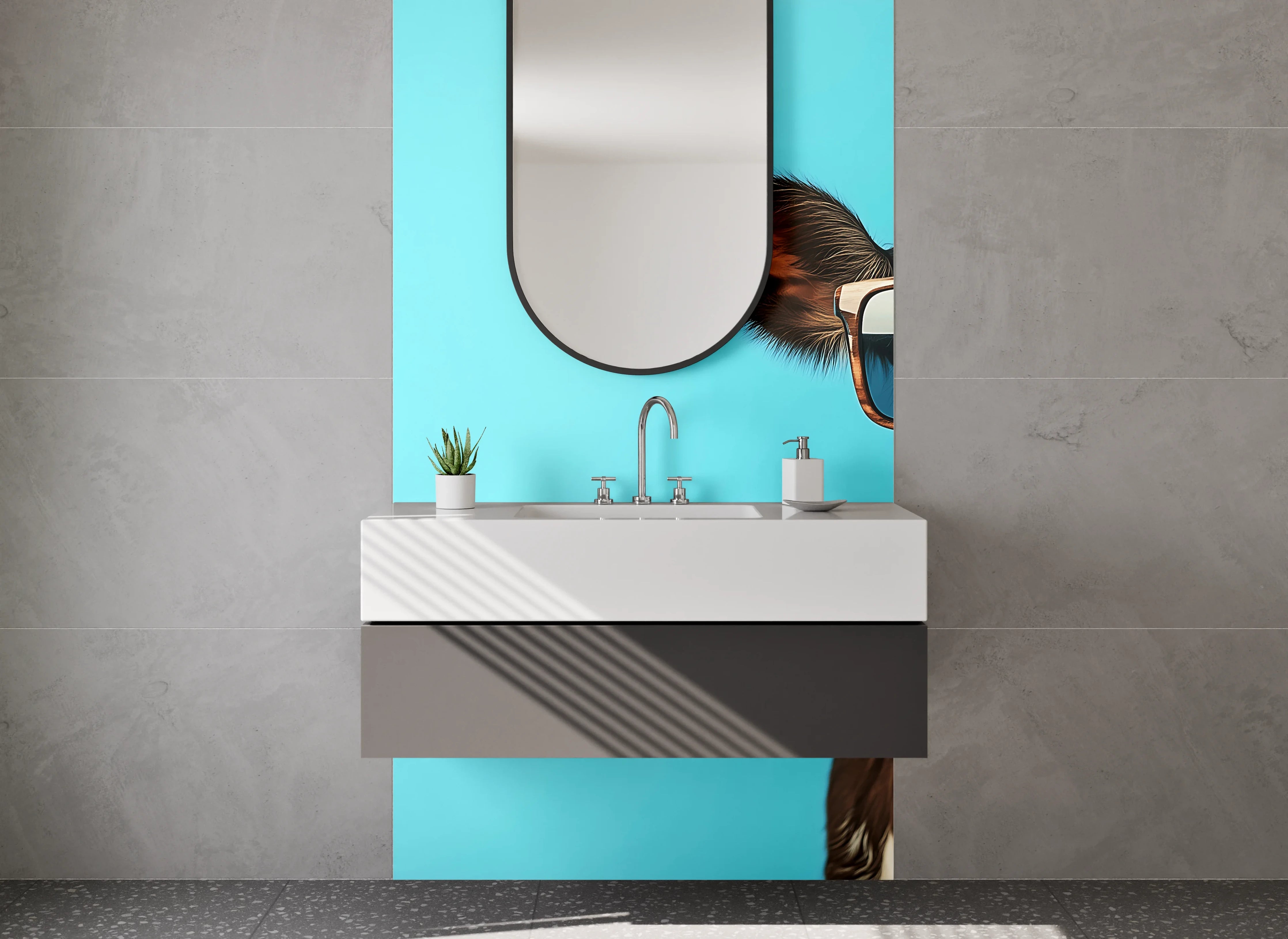 Waschbecken-Rückwand - Coole Kuh mit Sonnenbrille Popart