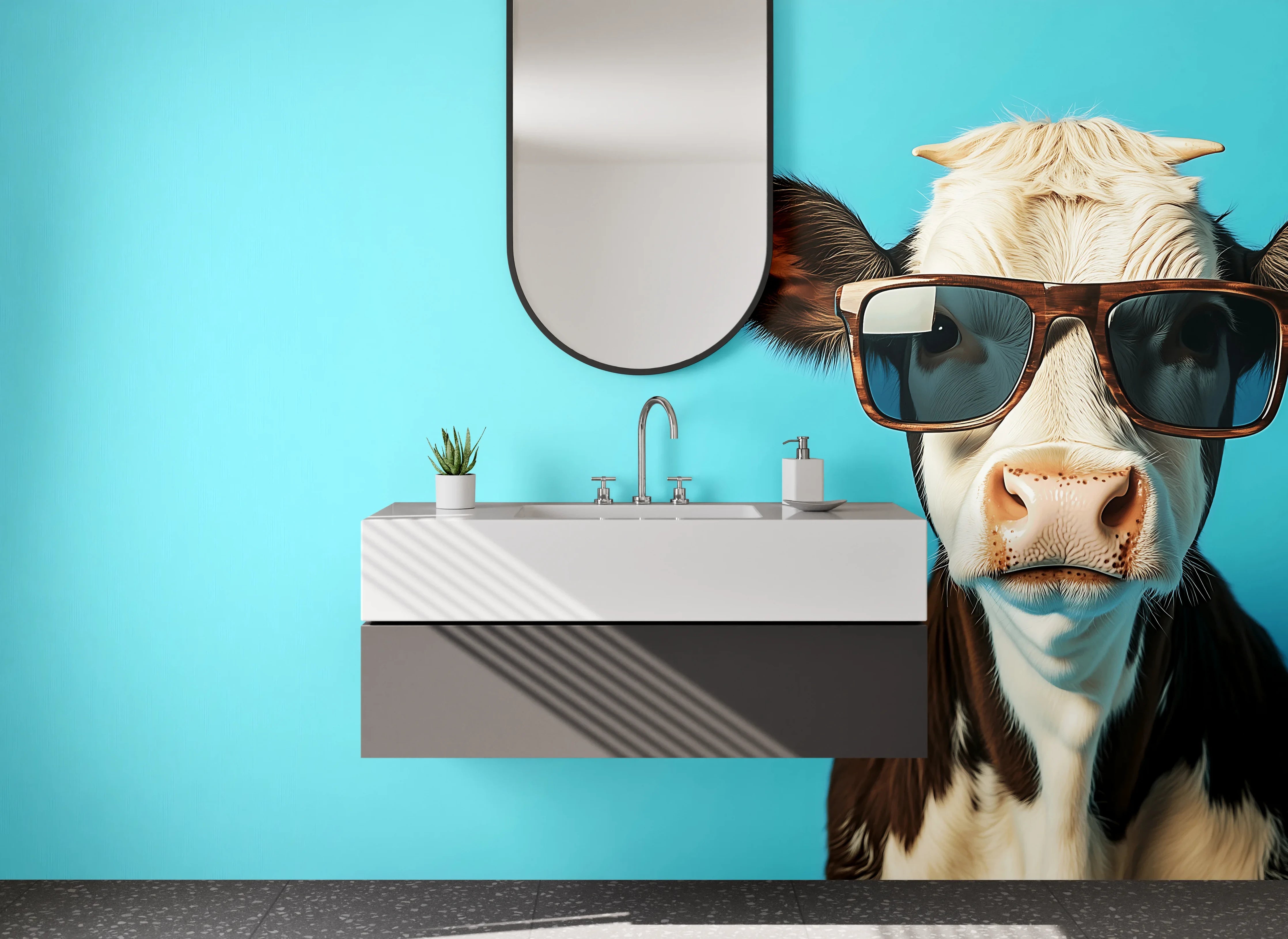 Waschbecken-Rückwand - Coole Kuh mit Sonnenbrille Popart