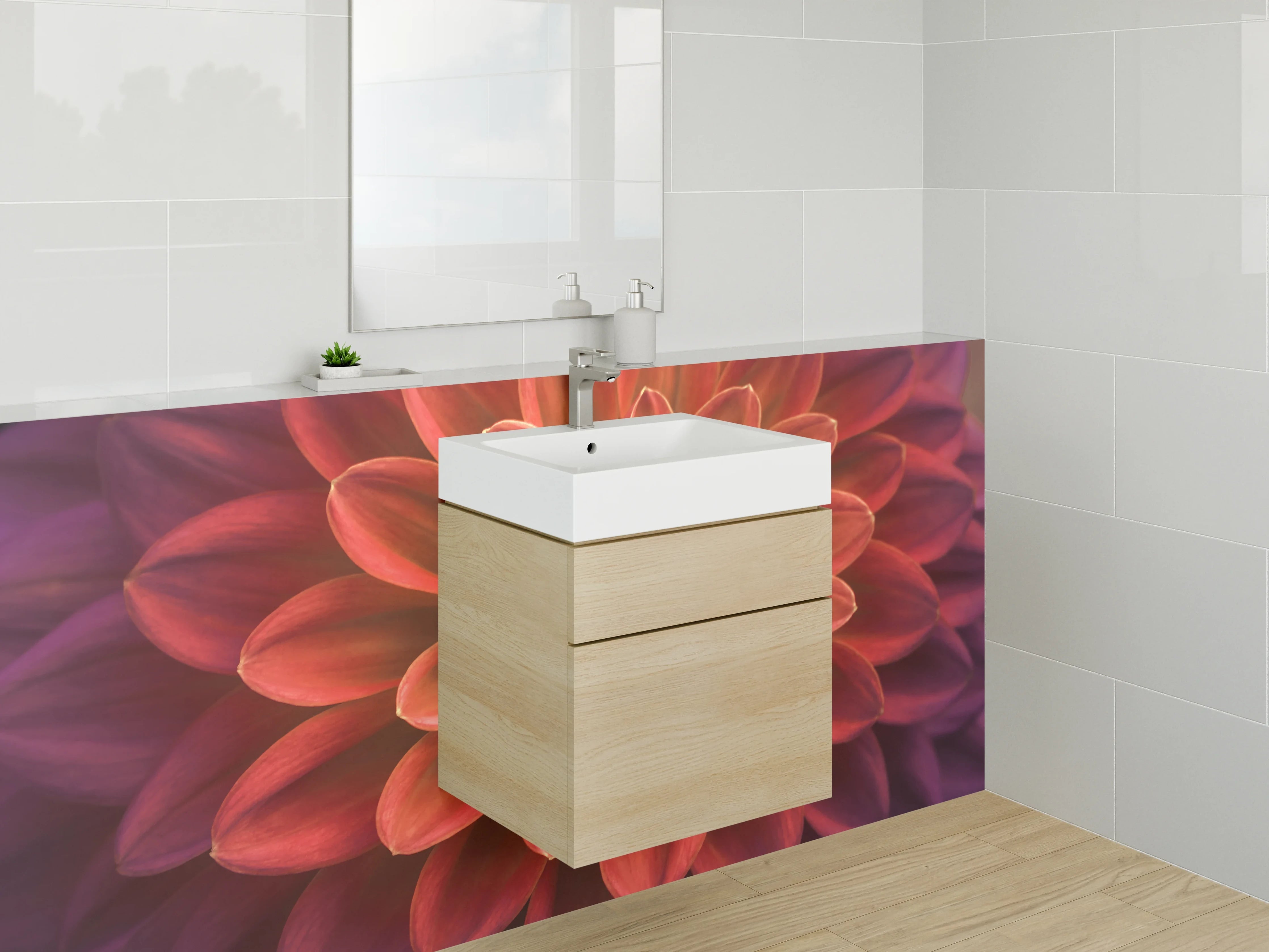 Waschbecken-Rückwand - Dahlienblüte Makro – Rote Pracht