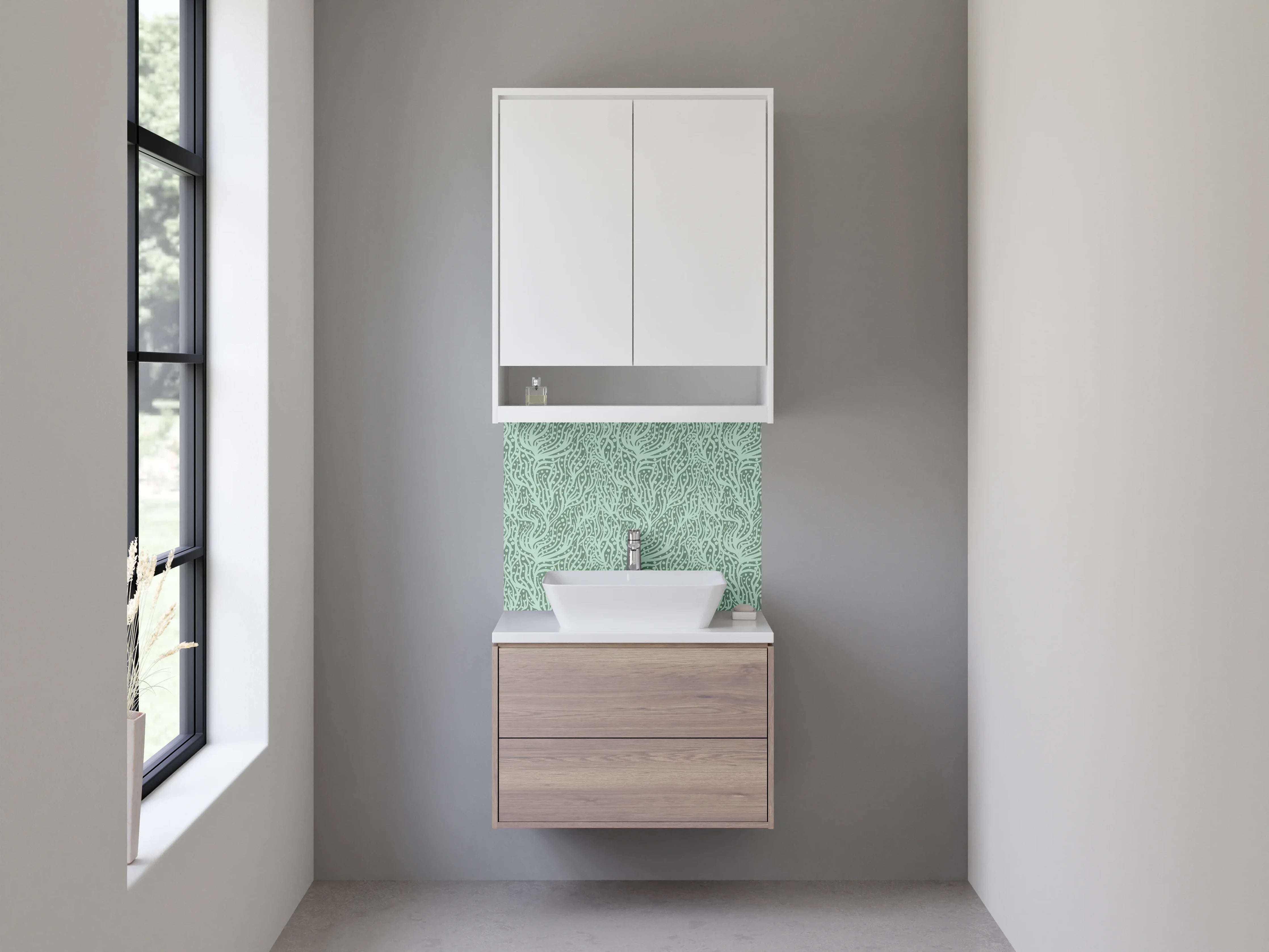 Waschbecken-Rückwand - Detailliertes Muster in Grün-Tönen