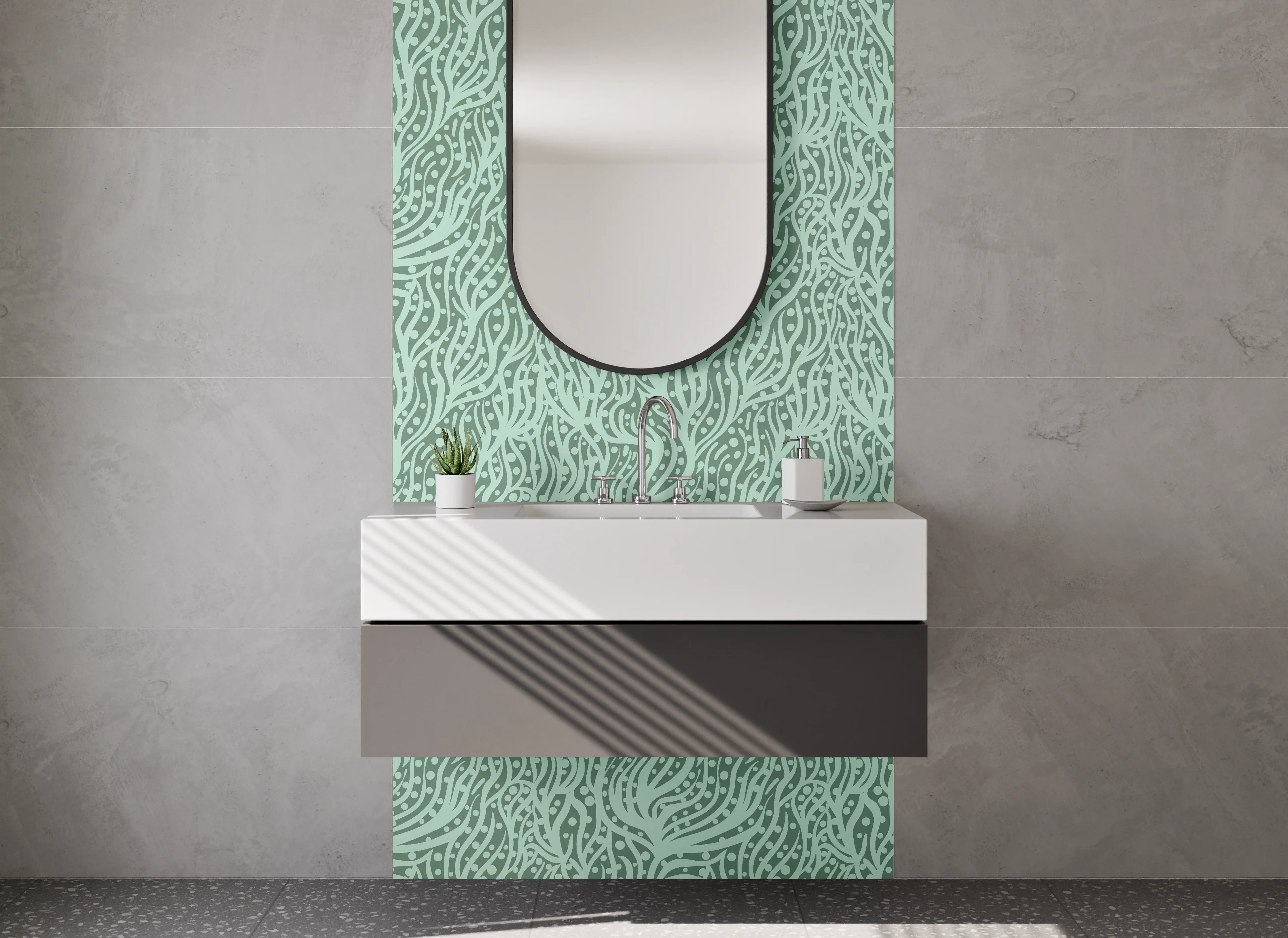 Waschbecken-Rückwand - Detailliertes Muster in Grün-Tönen