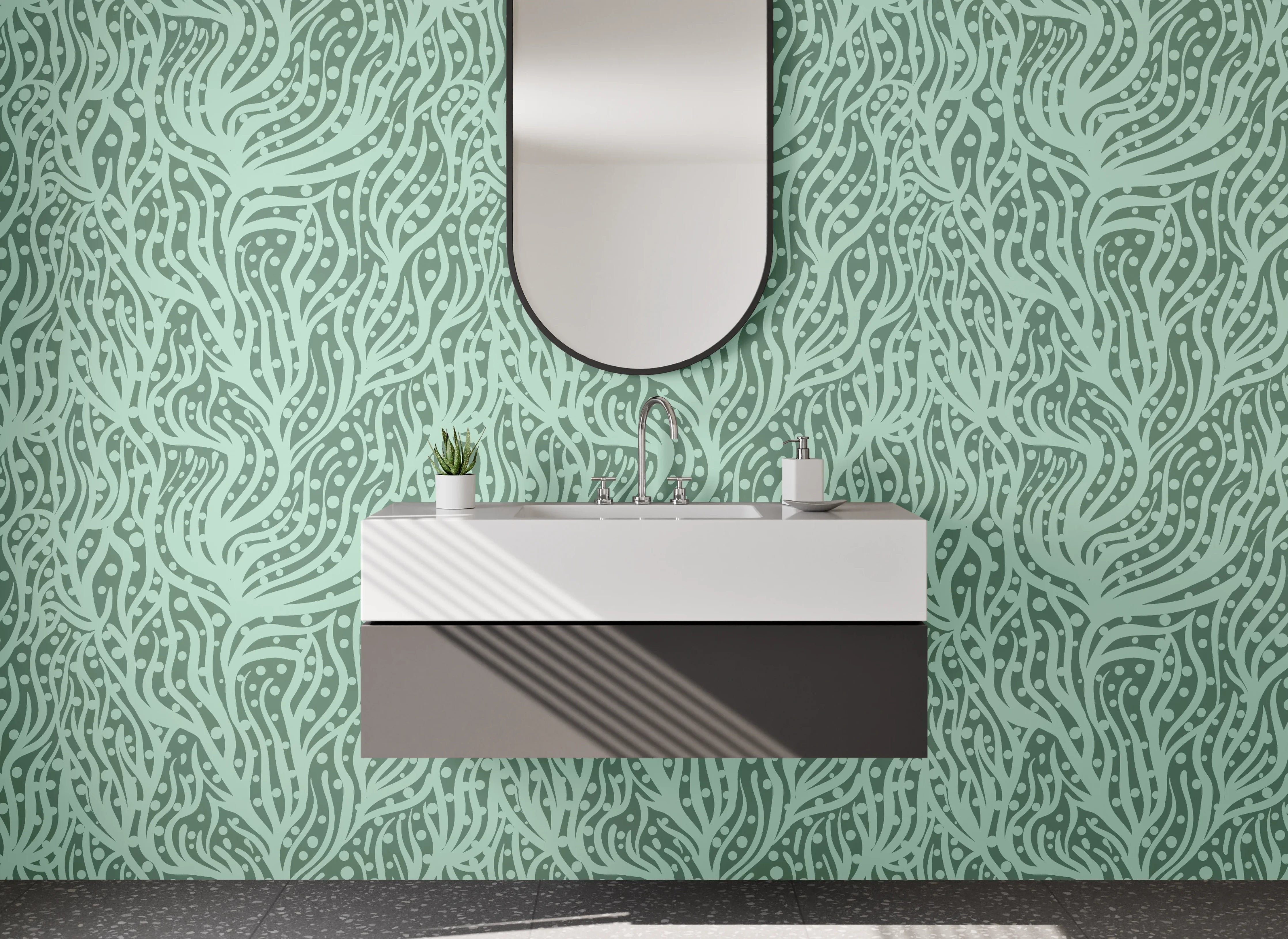 Waschbecken-Rückwand - Detailliertes Muster in Grün-Tönen