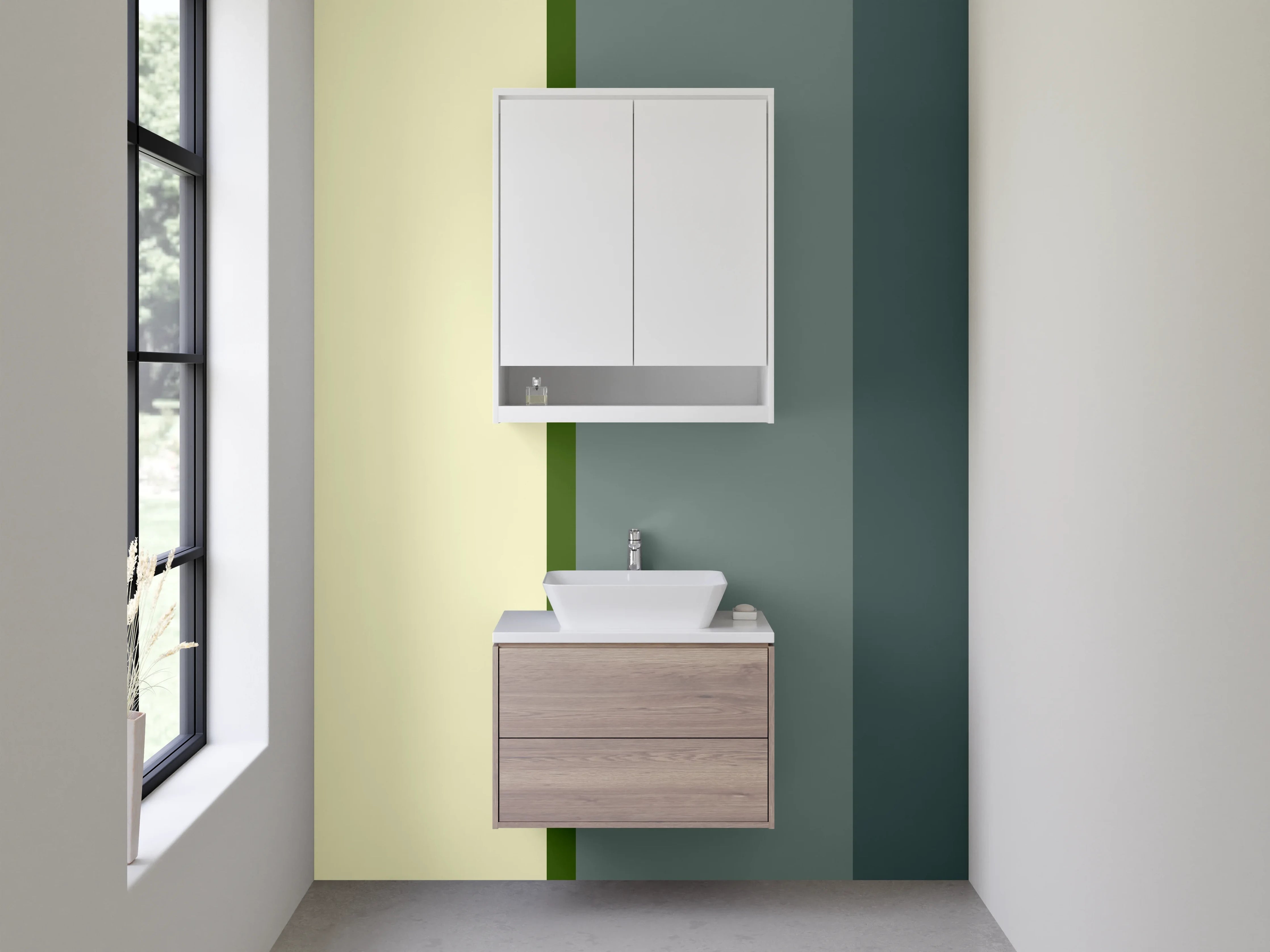 Waschbecken-Rückwand - Dezent strukturierte Farbpalette in Grau und Beige