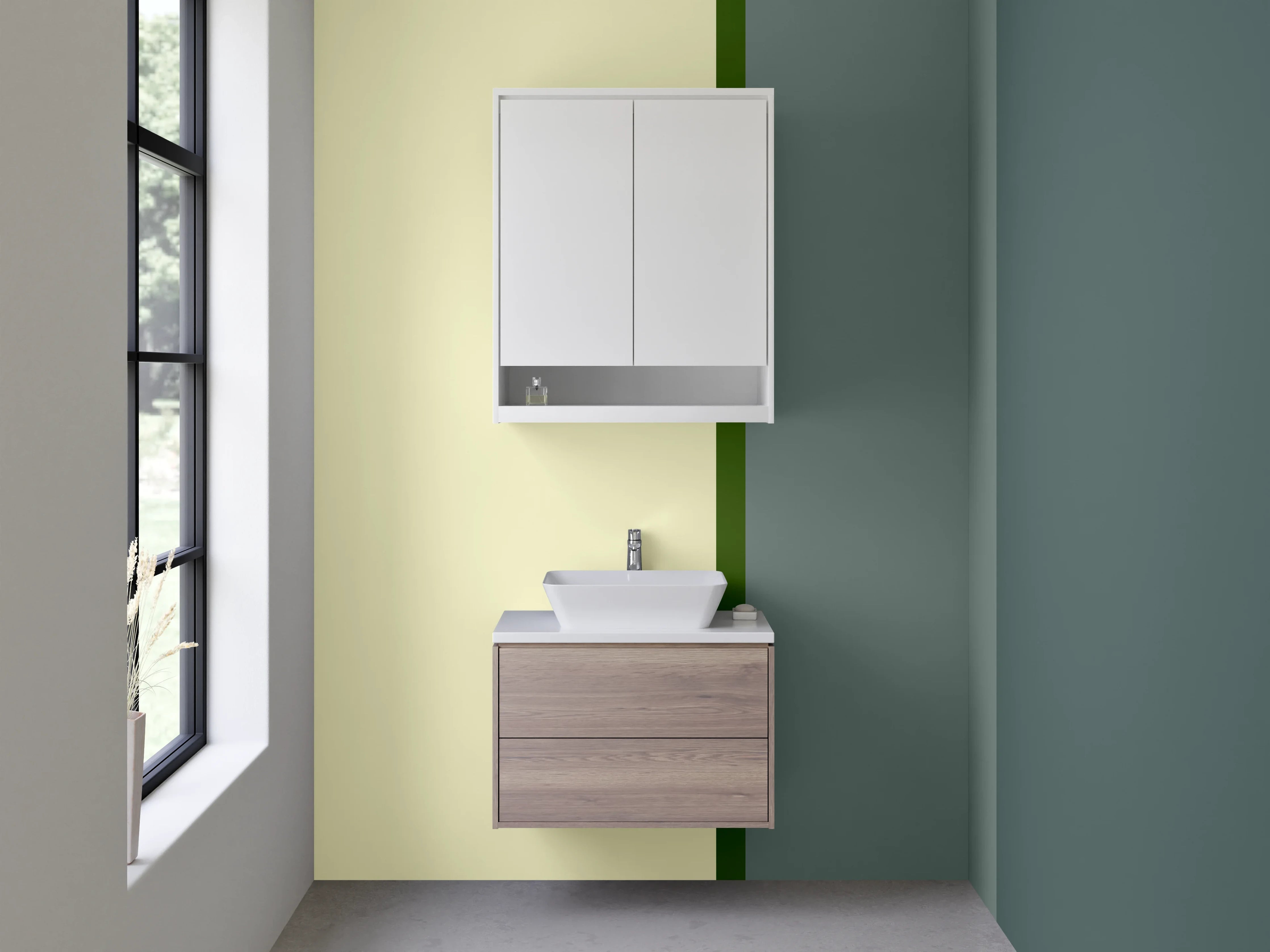 Waschbecken-Rückwand - Dezent strukturierte Farbpalette in Grau und Beige