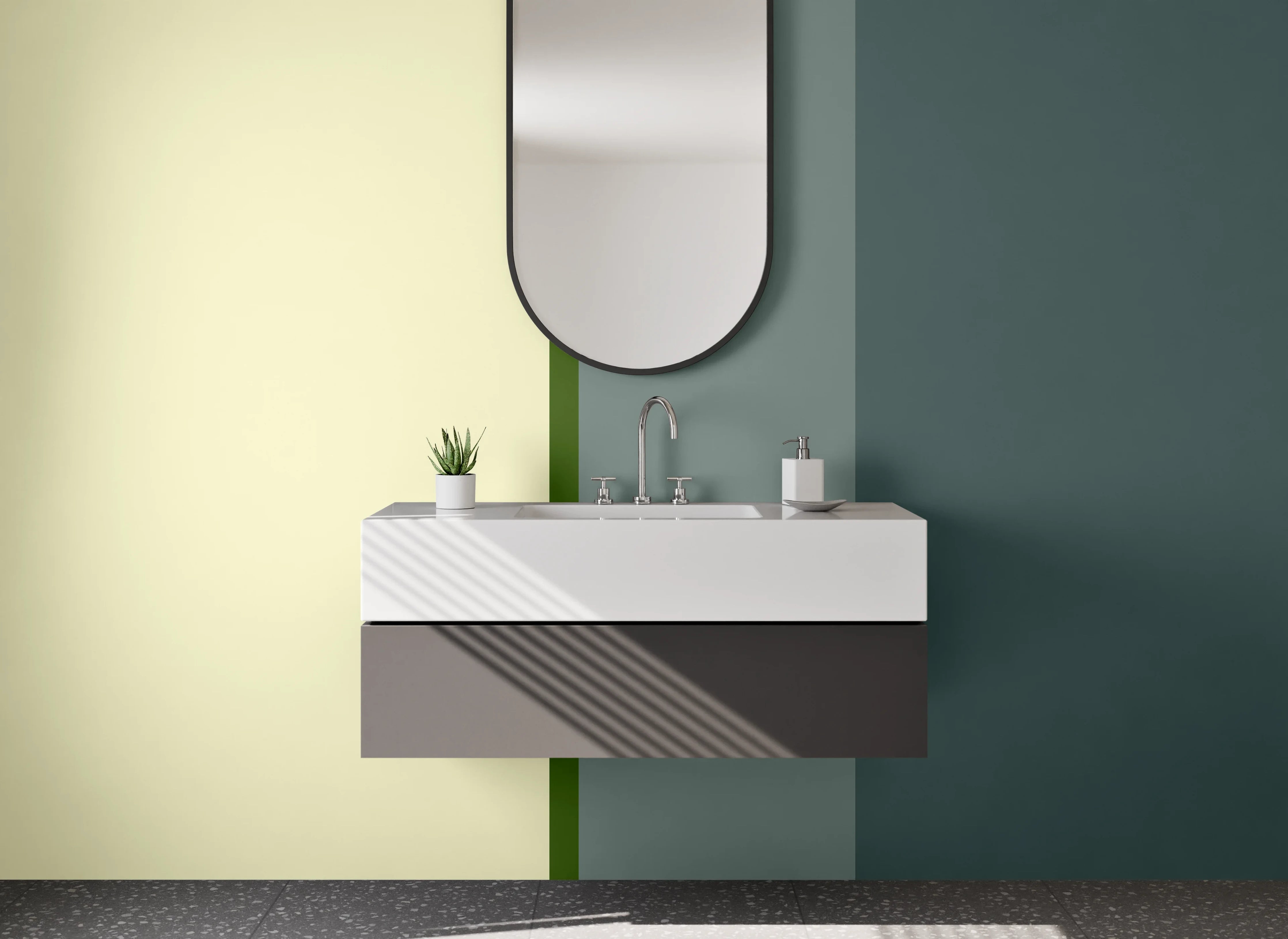 Waschbecken-Rückwand - Dezent strukturierte Farbpalette in Grau und Beige