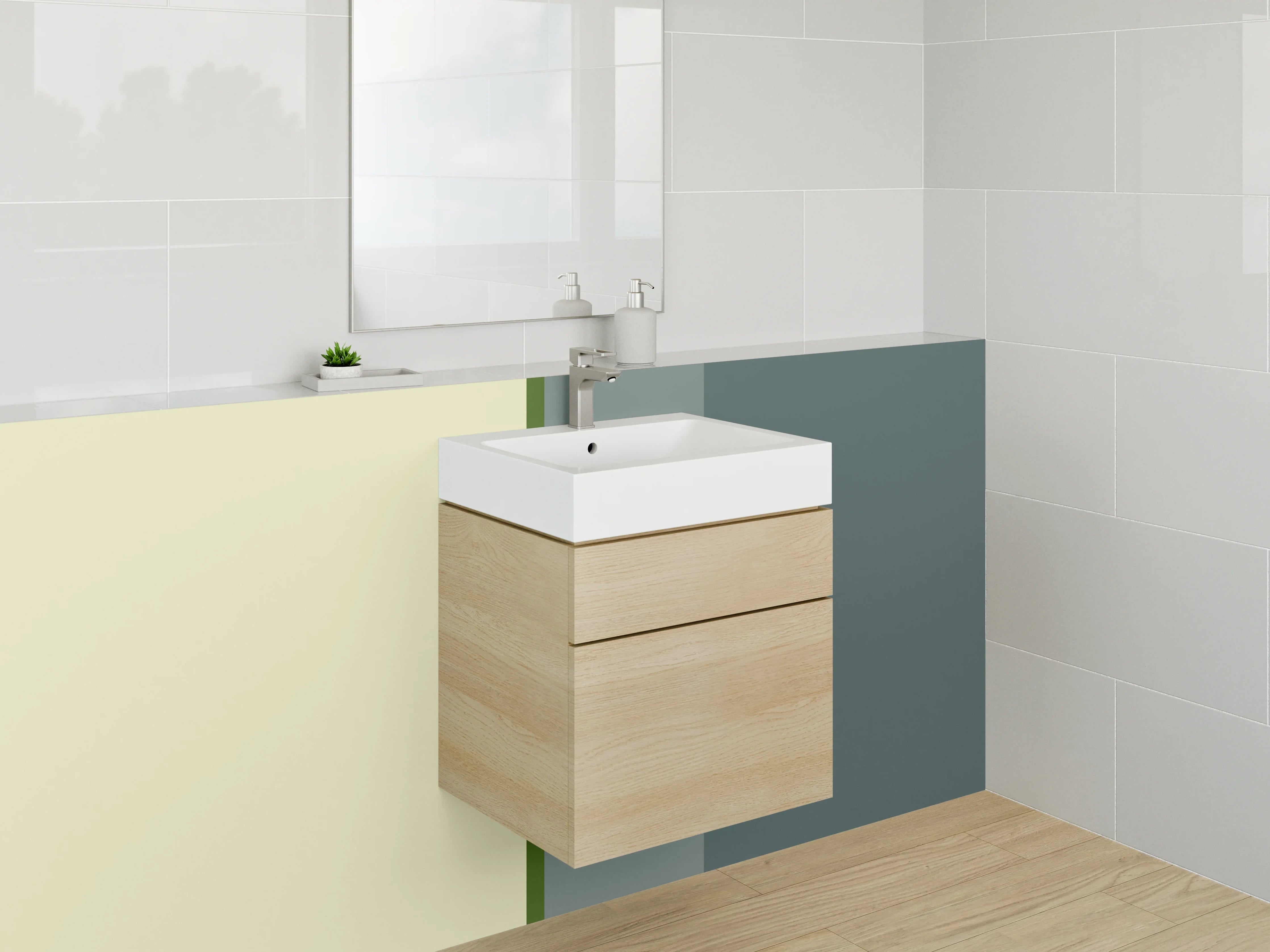 Waschbecken-Rückwand - Dezent strukturierte Farbpalette in Grau und Beige