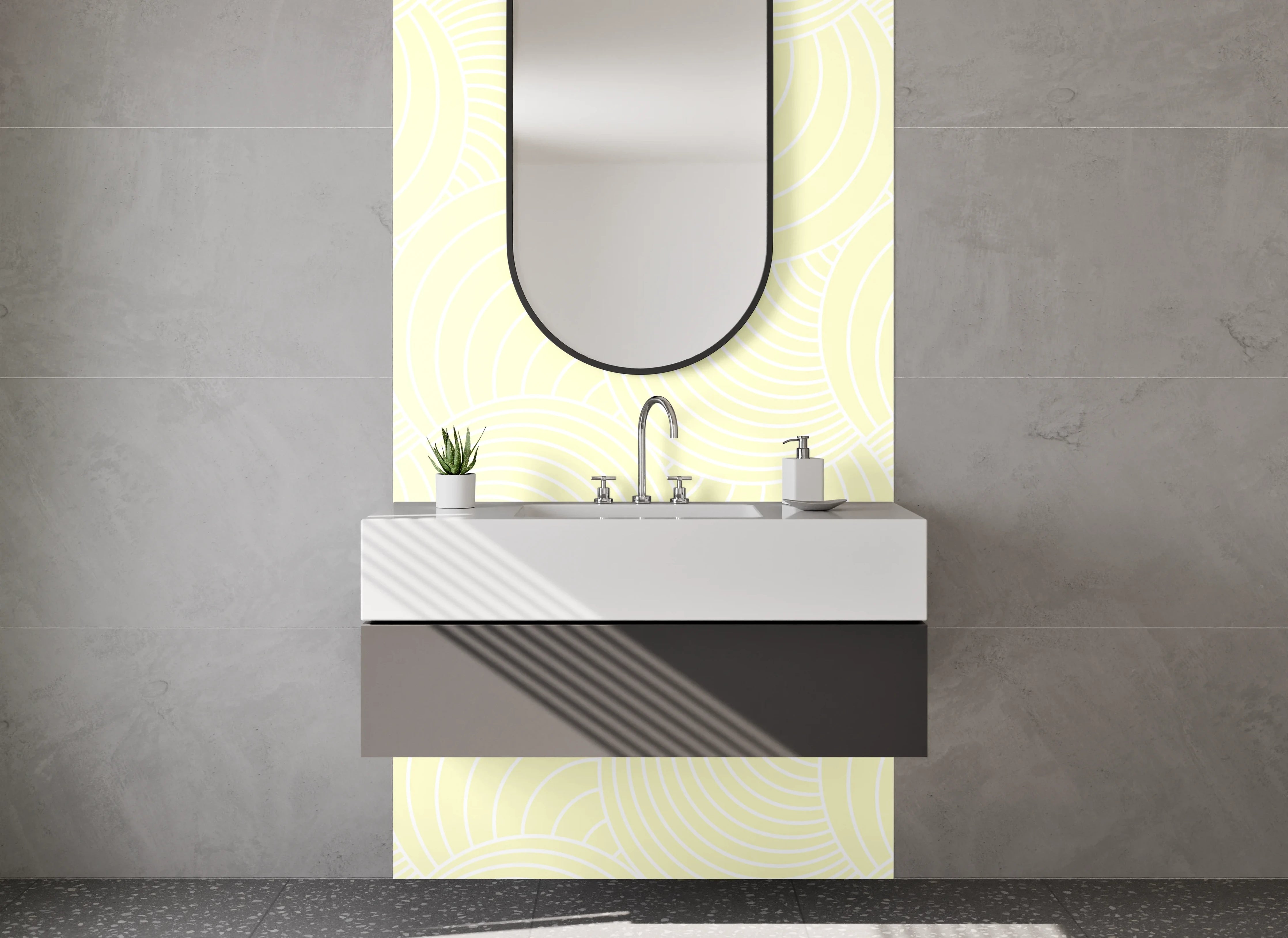 Waschbecken-Rückwand - Dezentes Wellenmuster Beige Weiß