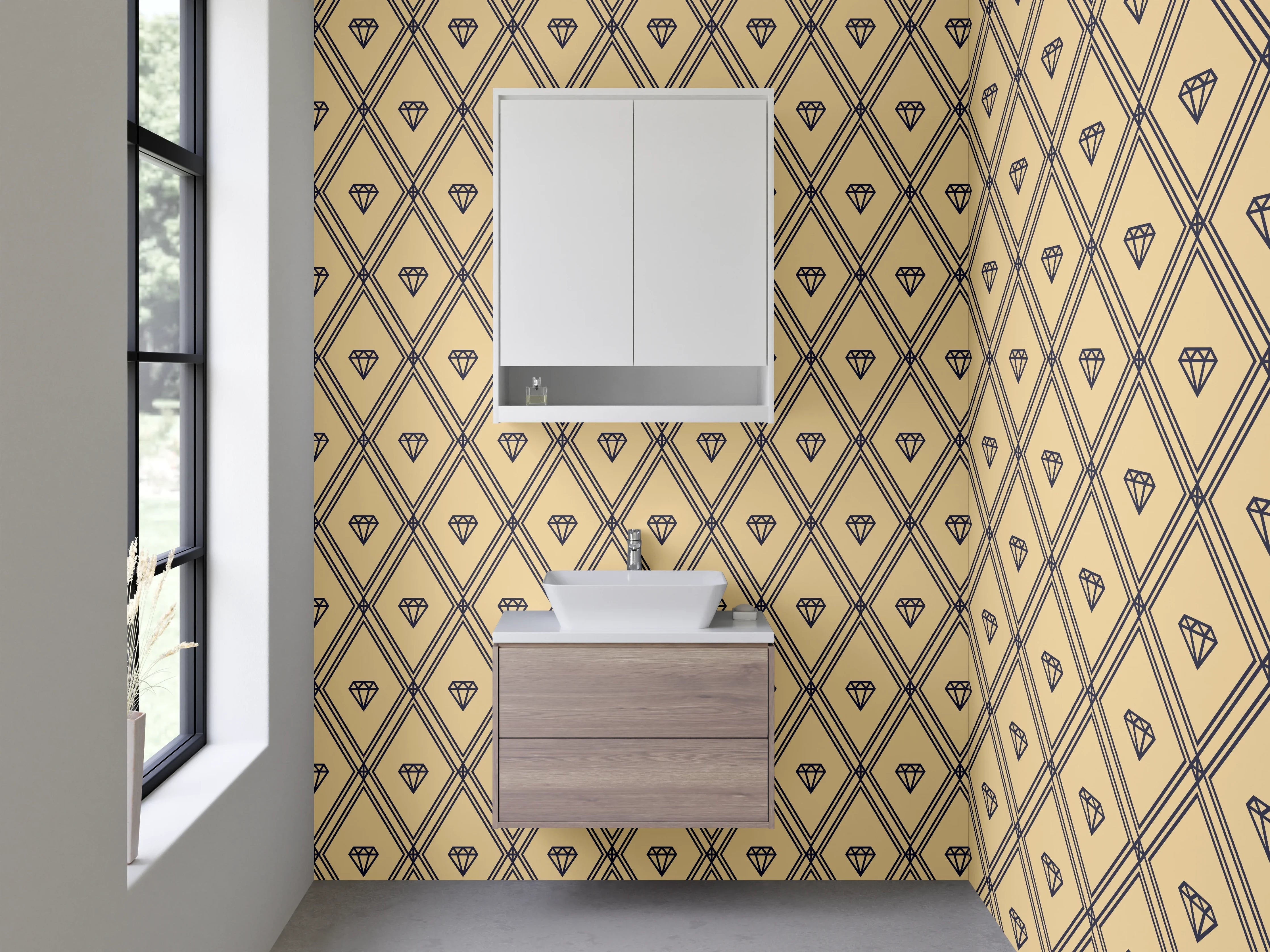 Waschbecken-Rückwand - Diamant Muster Art Deco Beige