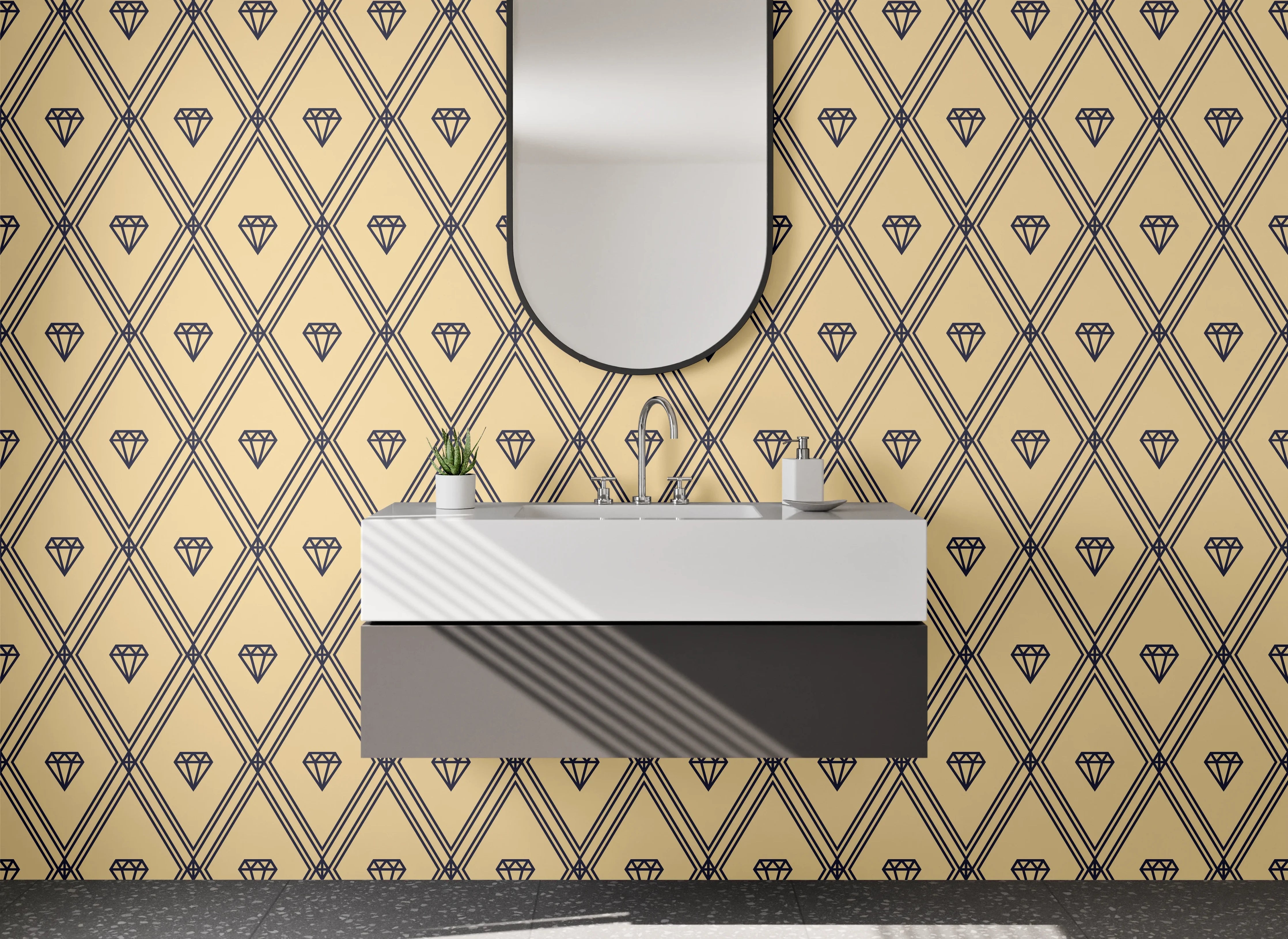Waschbecken-Rückwand - Diamant Muster Art Deco Beige