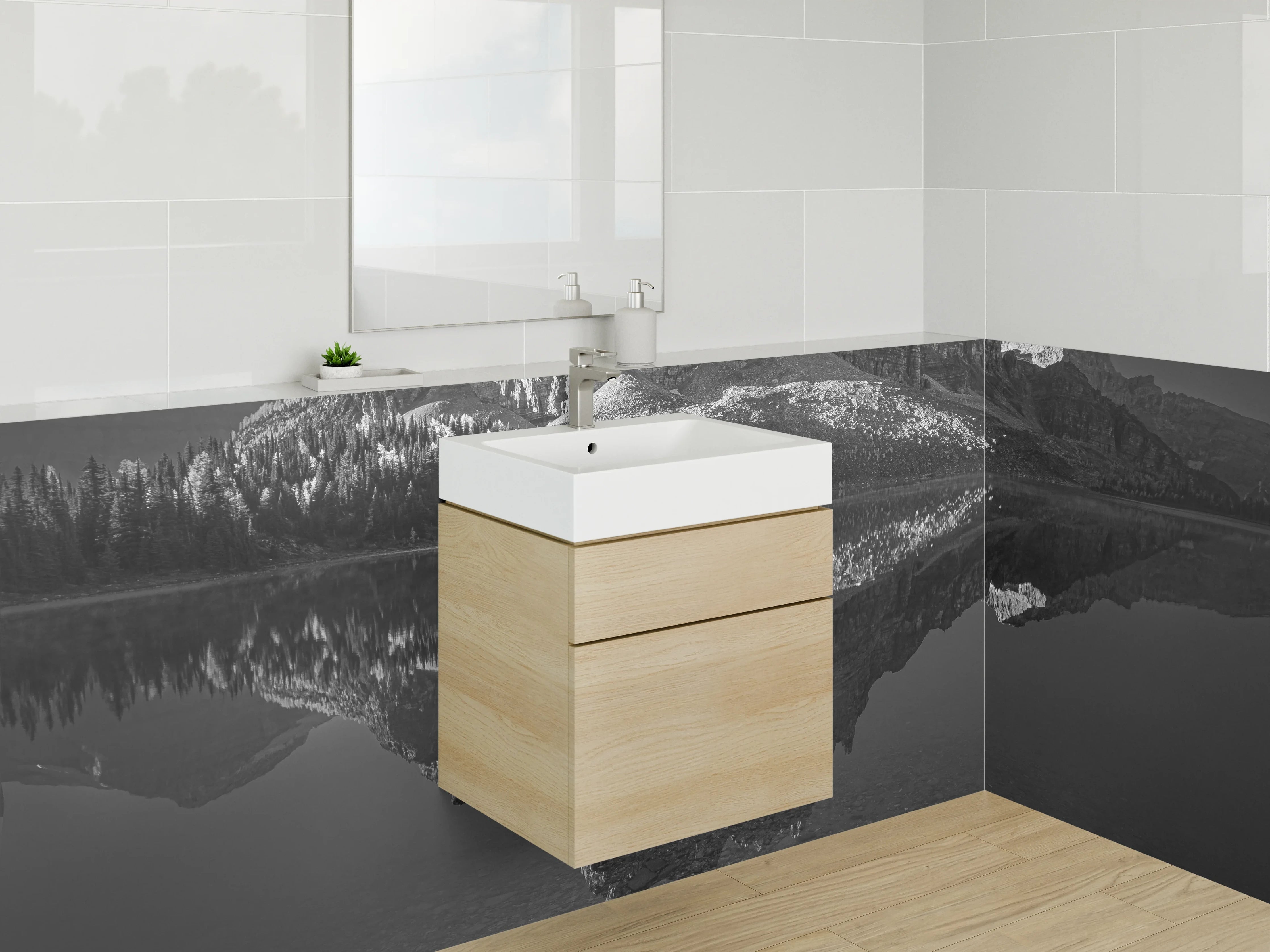 Waschbecken-Rückwand - Dramatische Bergspitze im Schwarz-Weiß-Look