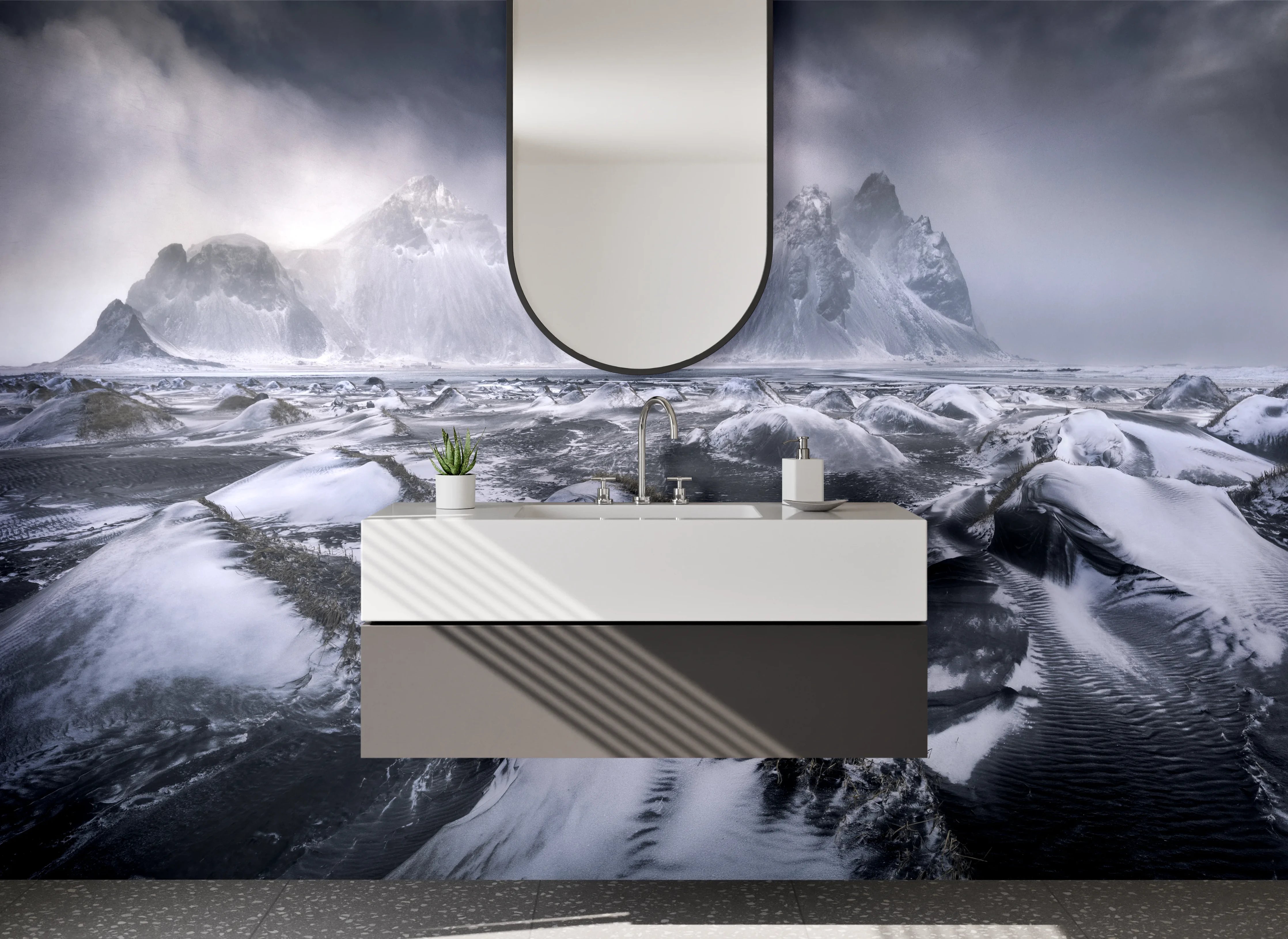 Waschbecken-Rückwand - Dramatischer Eisskulpturen-Gletscher