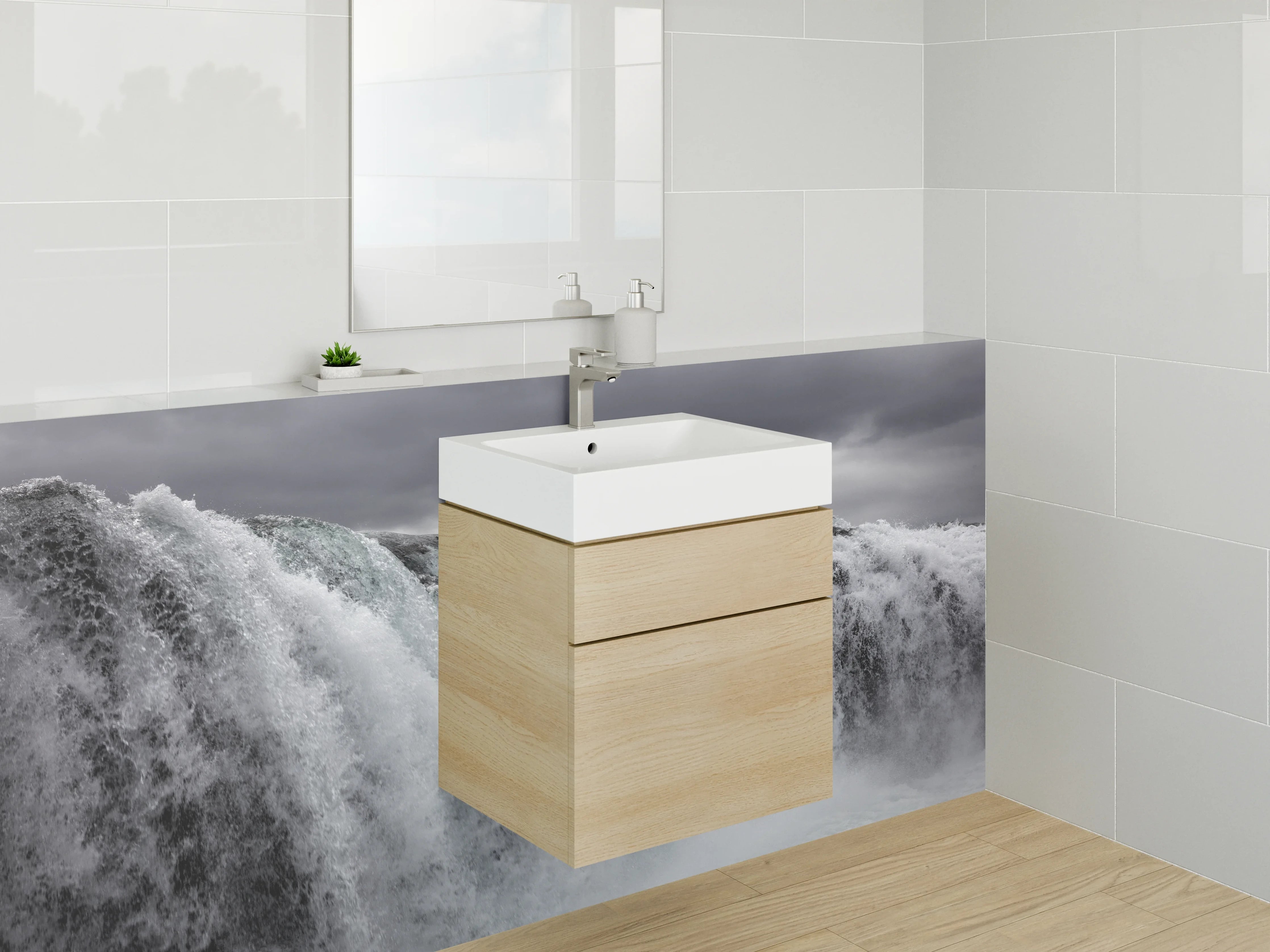 Waschbecken-Rückwand - Dramatischer Wasserfall unter Wolken