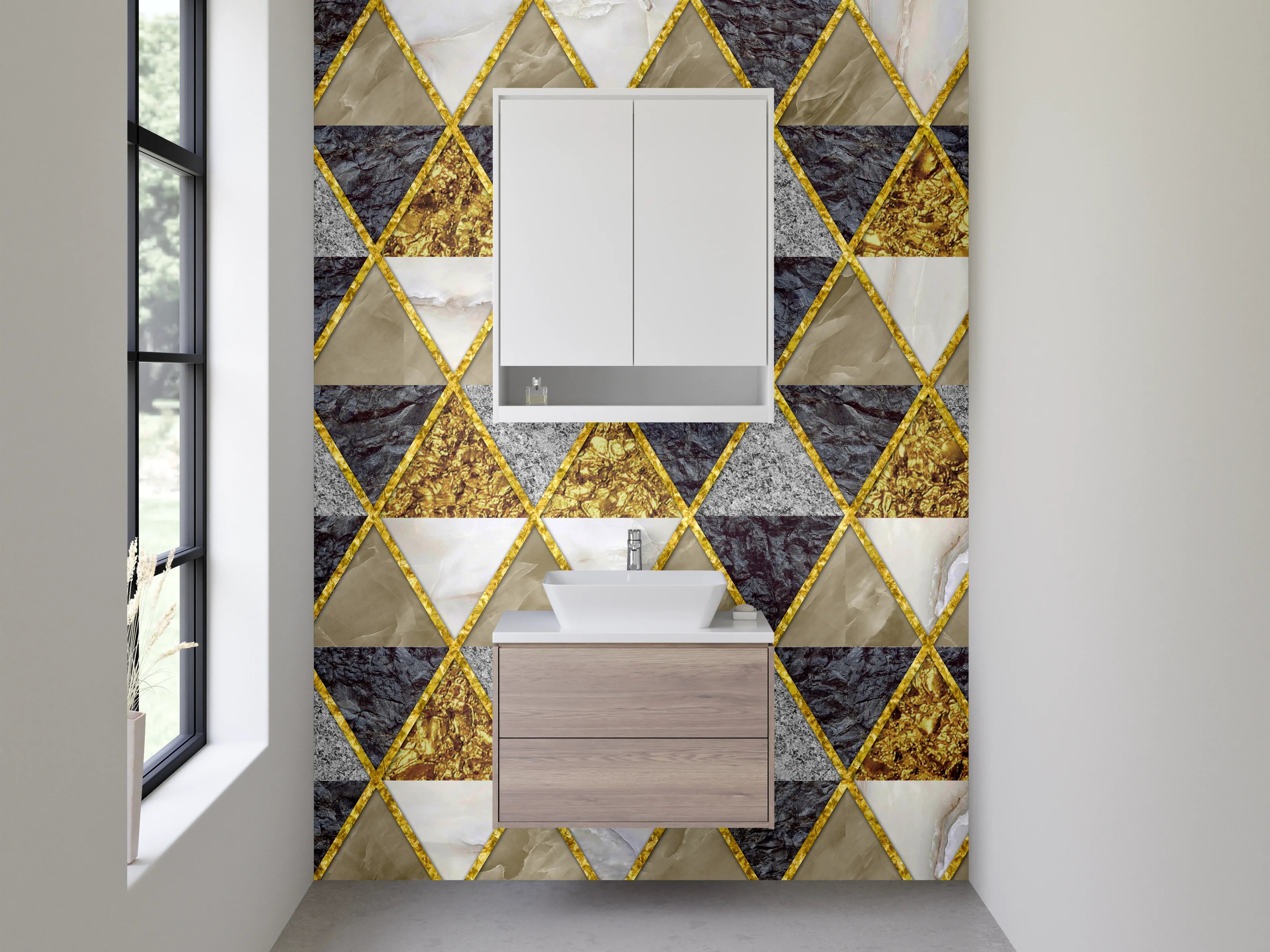 Waschbecken-Rückwand - Dreieck Marmor Gold Muster-Design