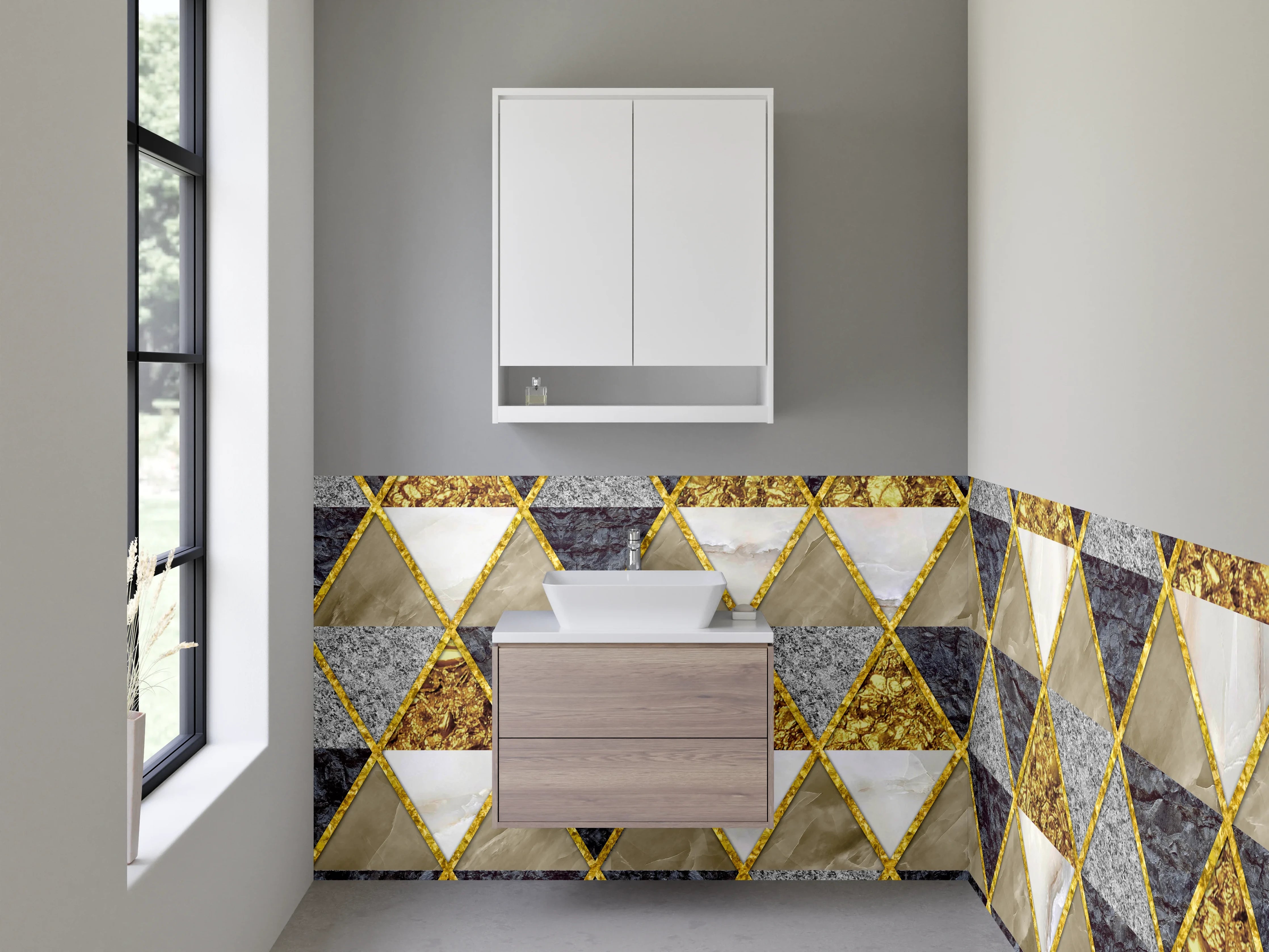 Waschbecken-Rückwand - Dreieck Marmor Gold Muster-Design
