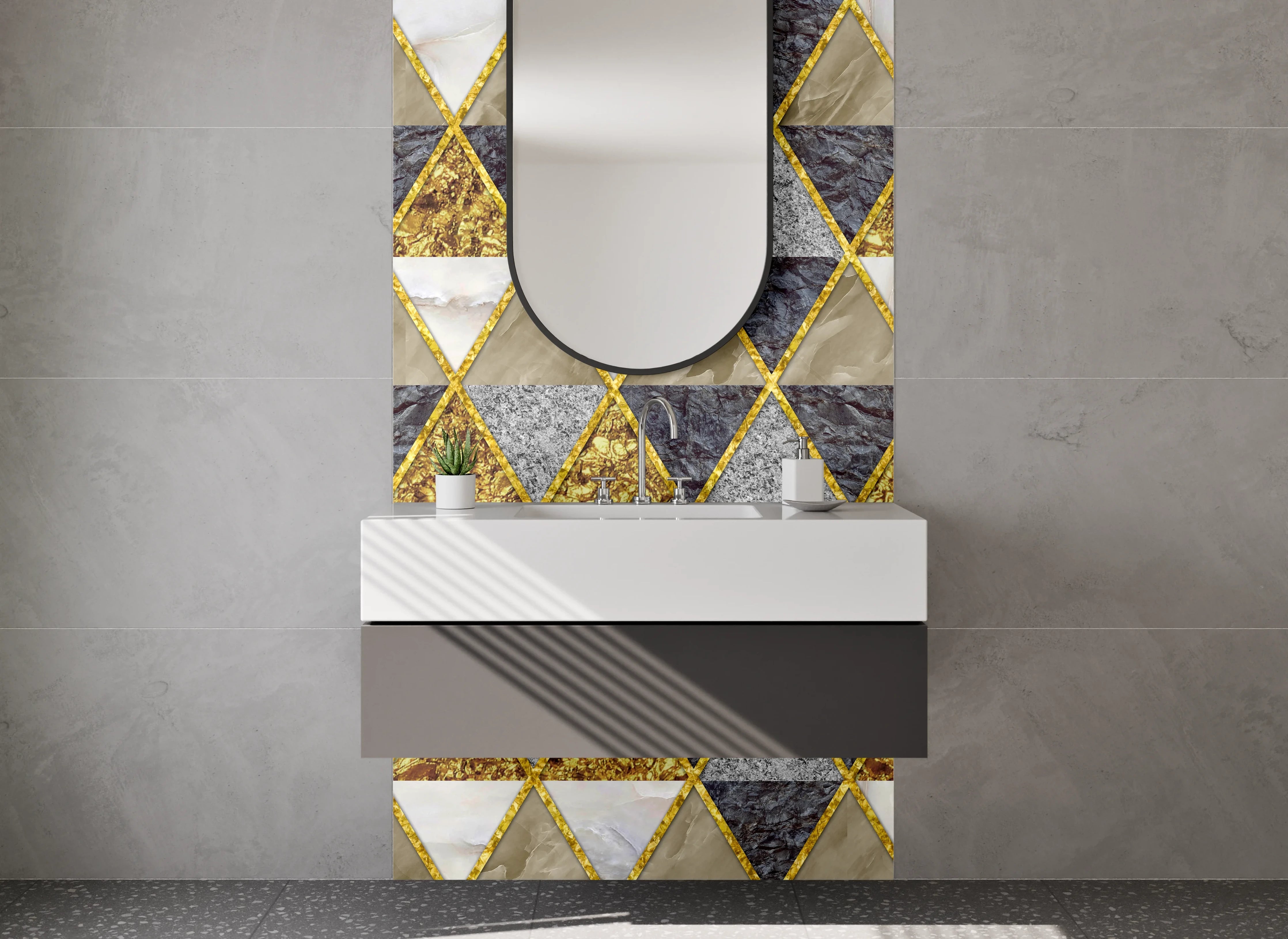 Waschbecken-Rückwand - Dreieck Marmor Gold Muster-Design