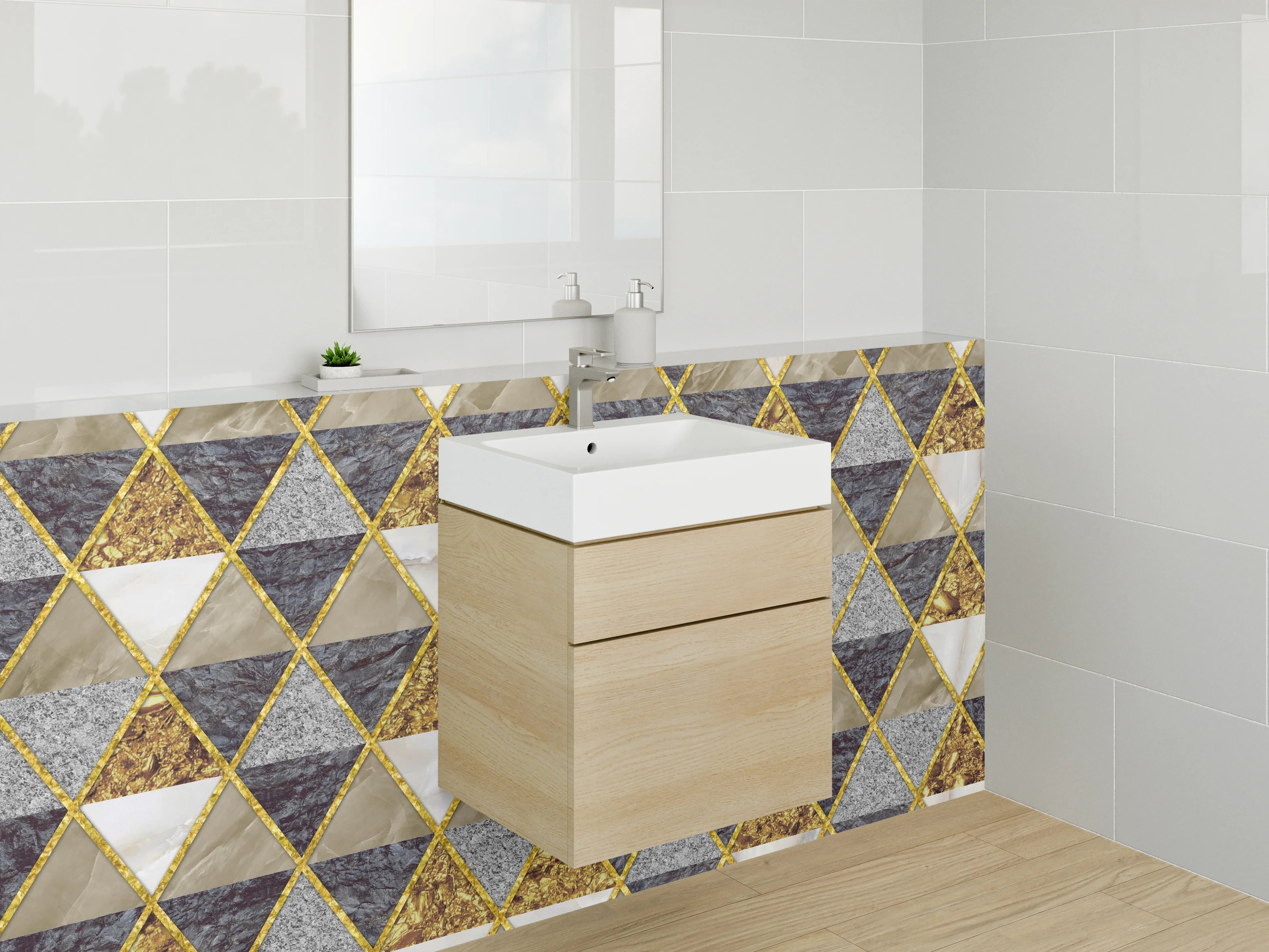 Waschbecken-Rückwand - Dreieck Marmor Gold Muster-Design