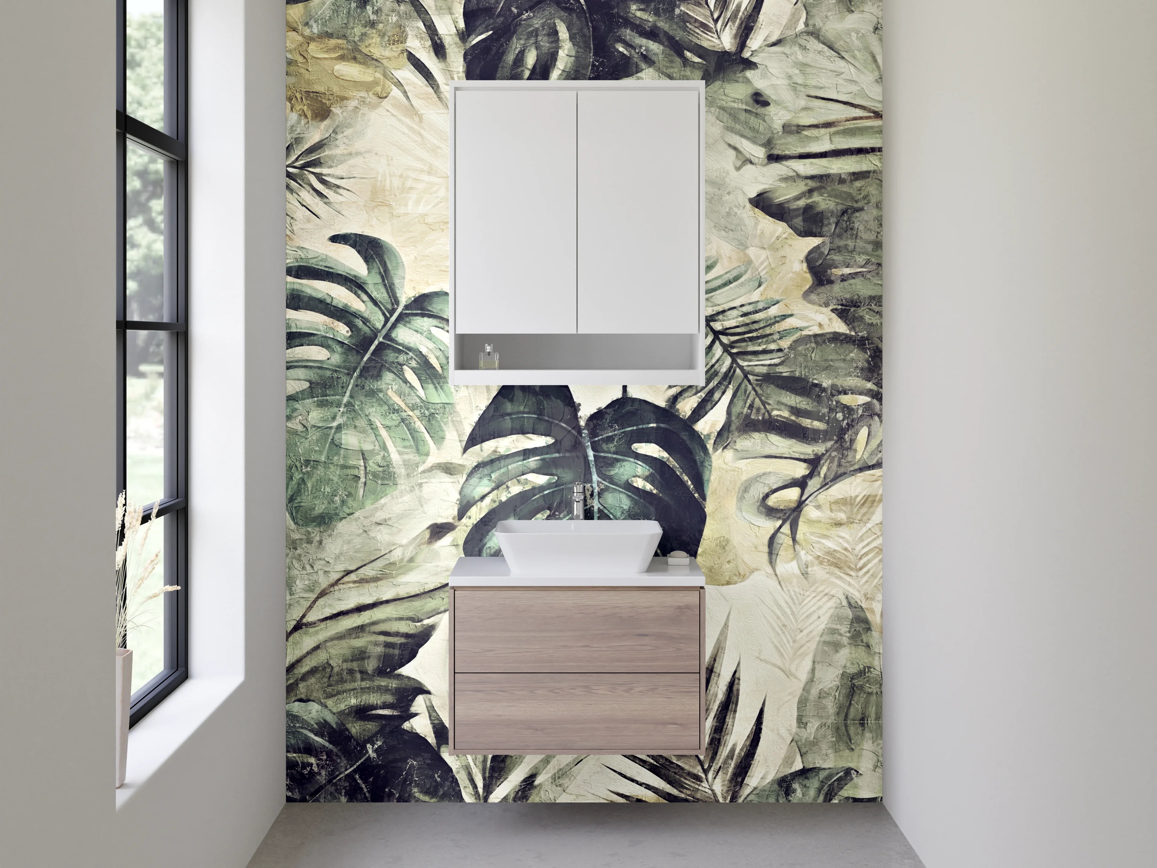 Waschbecken-Rückwand - Dschungel Aquarell Monstera-Blätter Grün
