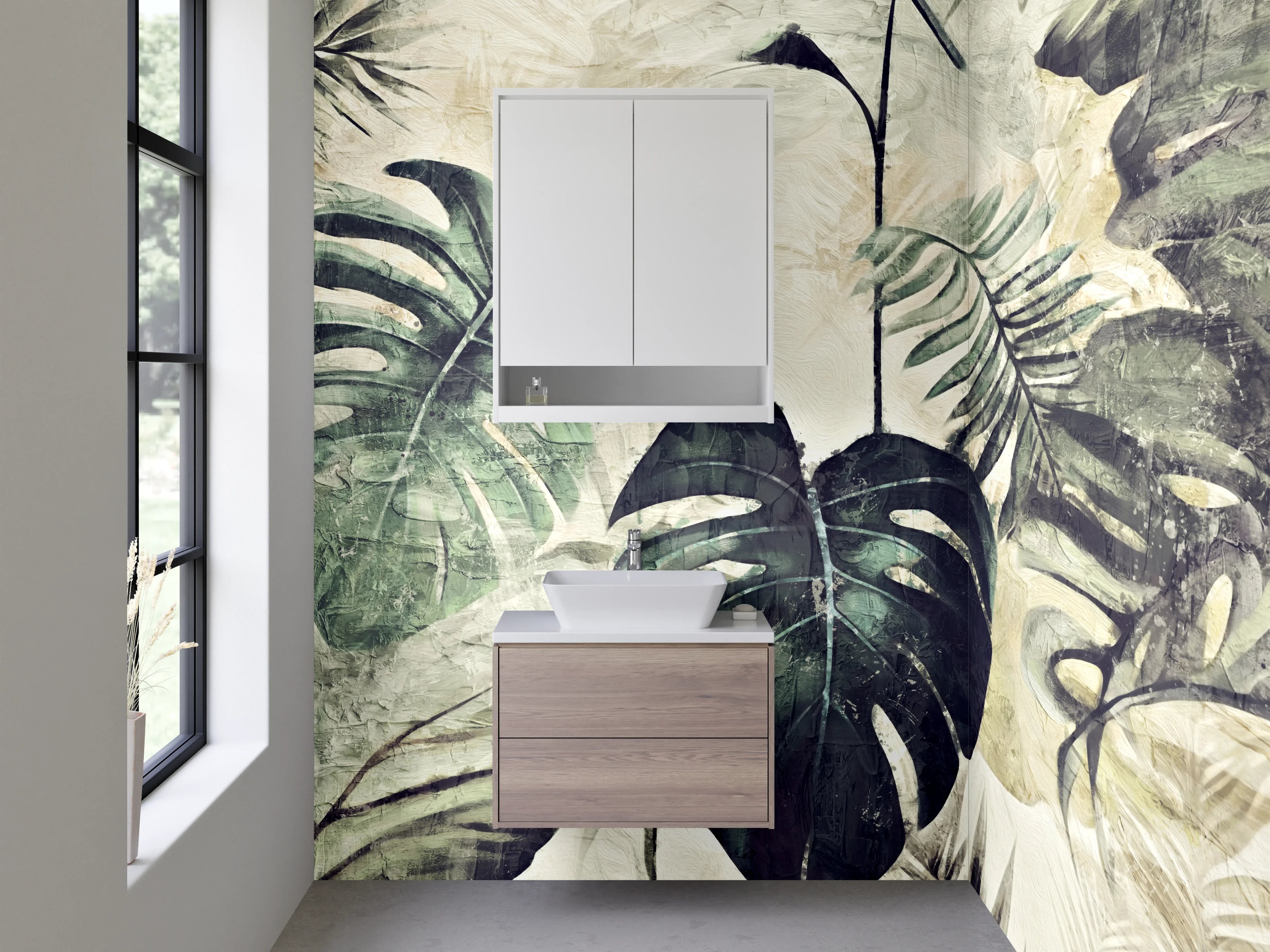 Waschbecken-Rückwand - Dschungel Aquarell Monstera-Blätter Grün