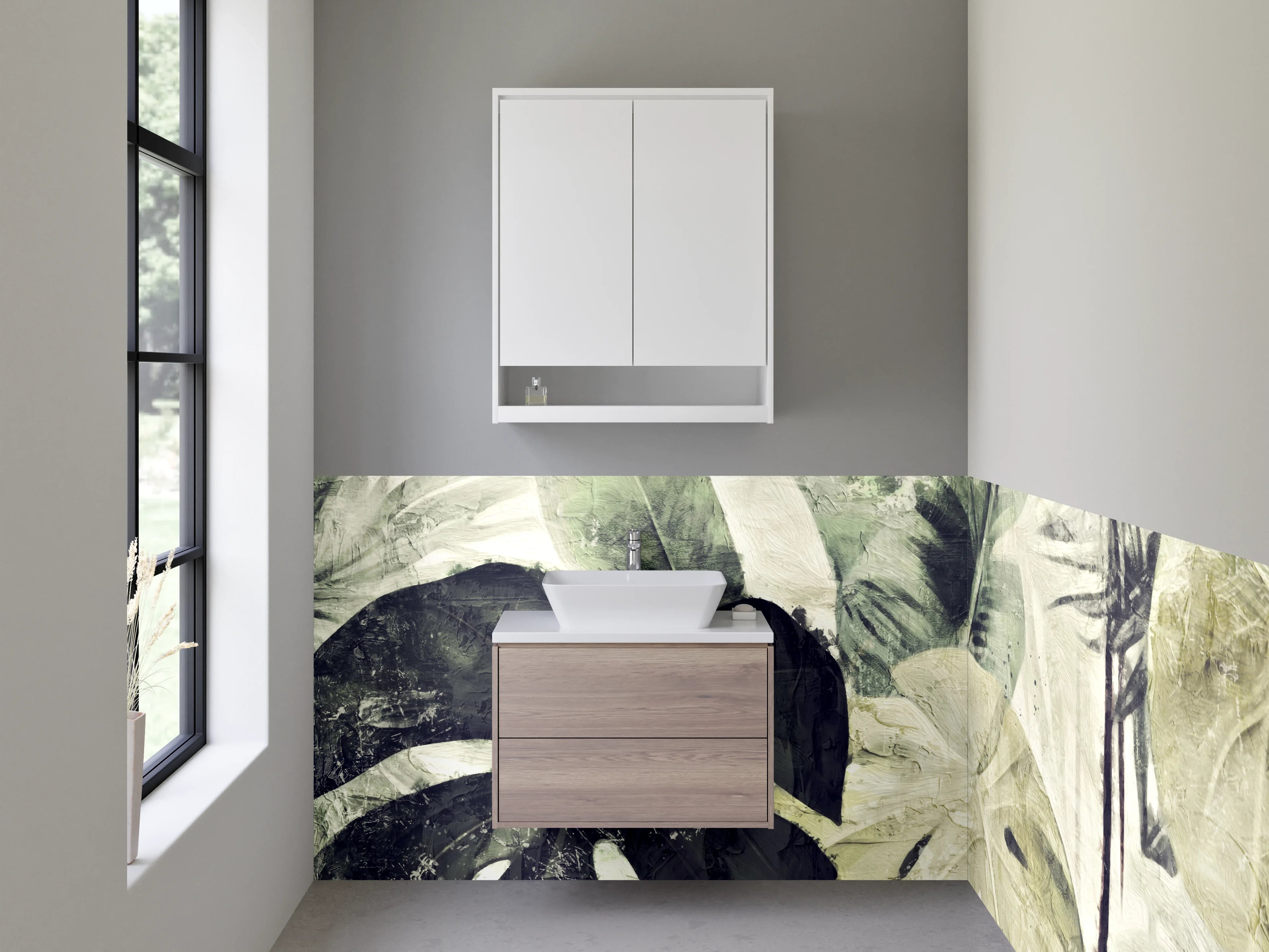 Waschbecken-Rückwand - Dschungel Blätter Aquarell Grün