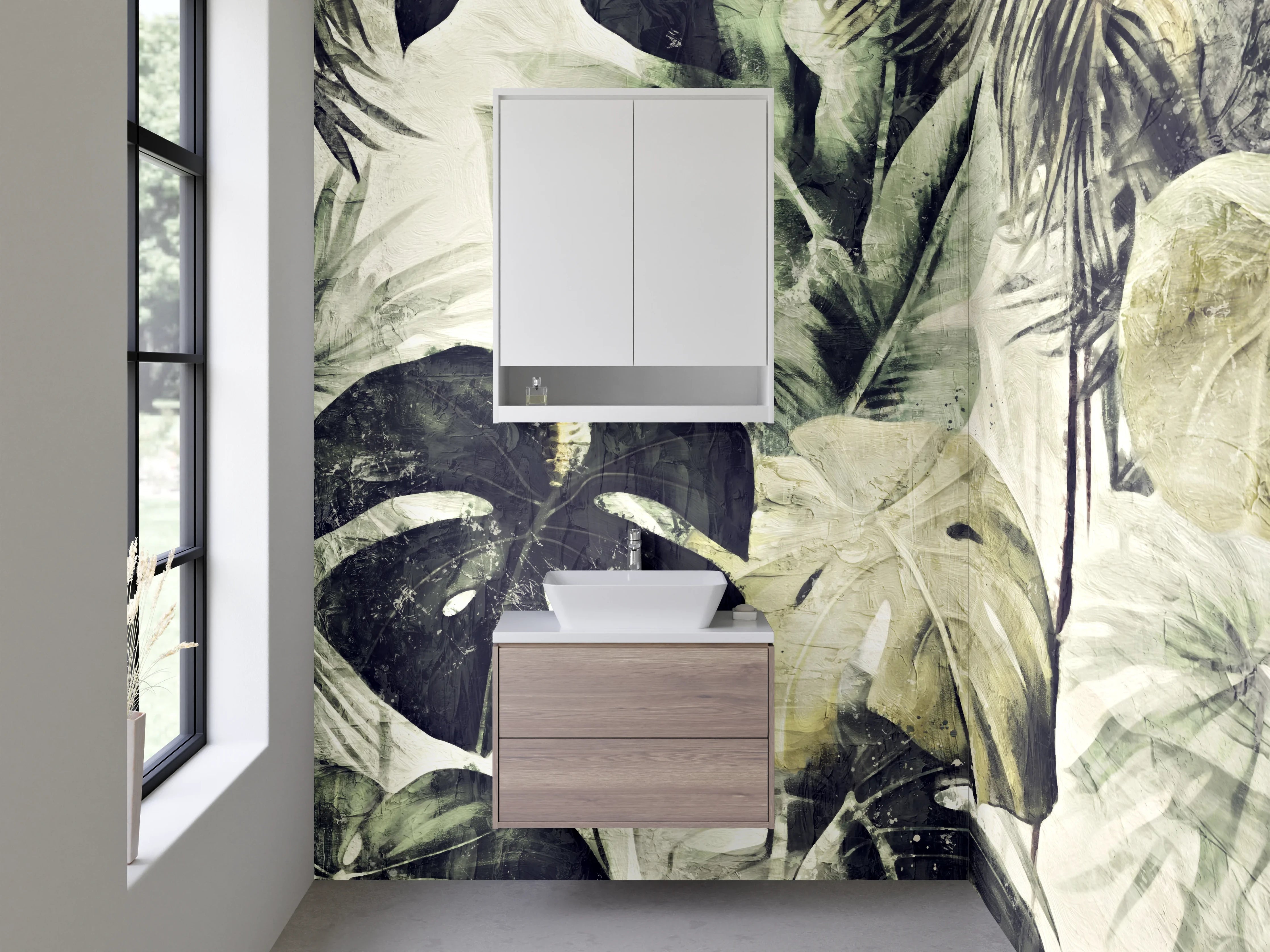 Waschbecken-Rückwand - Dschungel Blätter Aquarell Grün