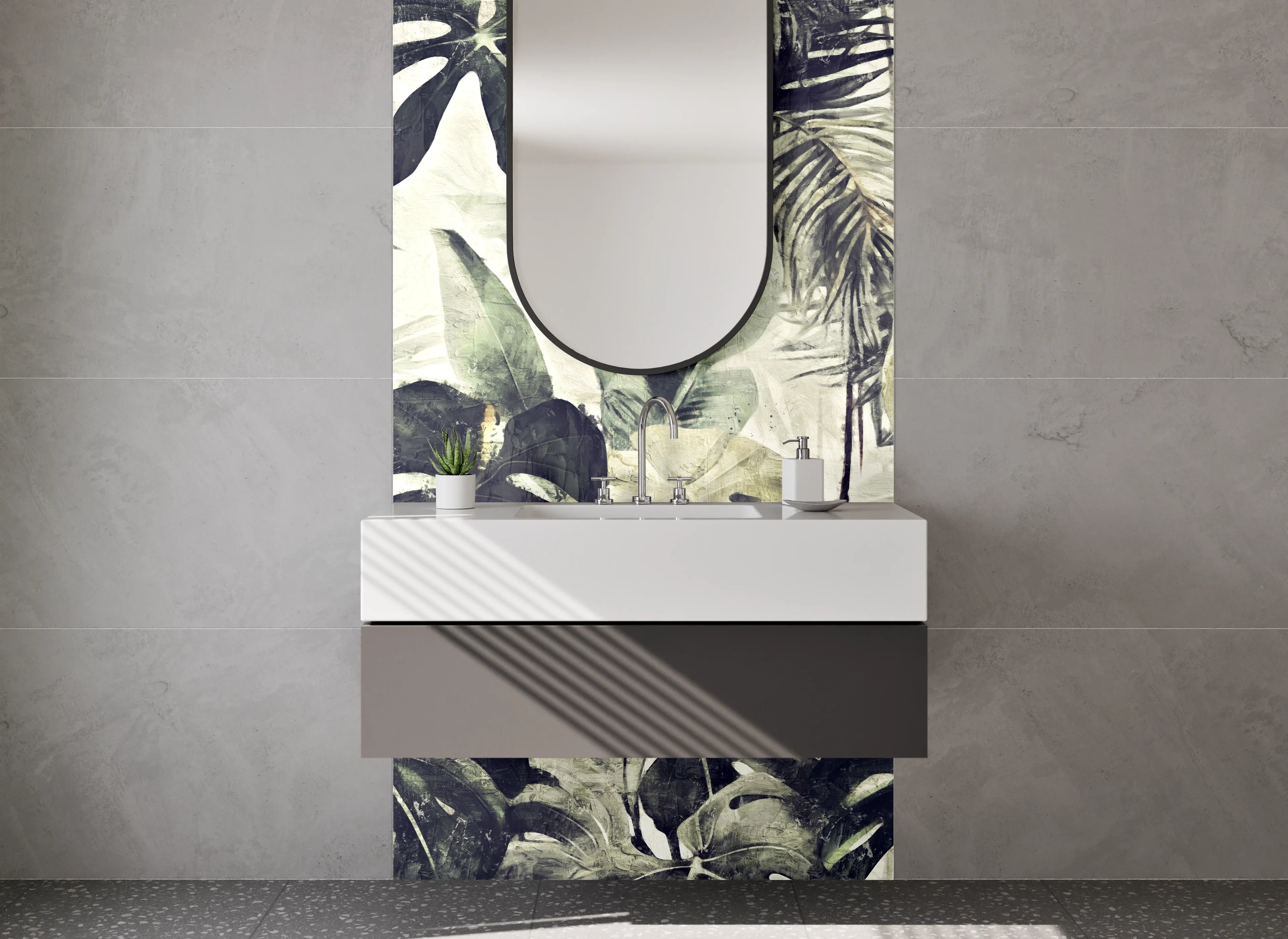 Waschbecken-Rückwand - Dschungel Blätter Aquarell Grün