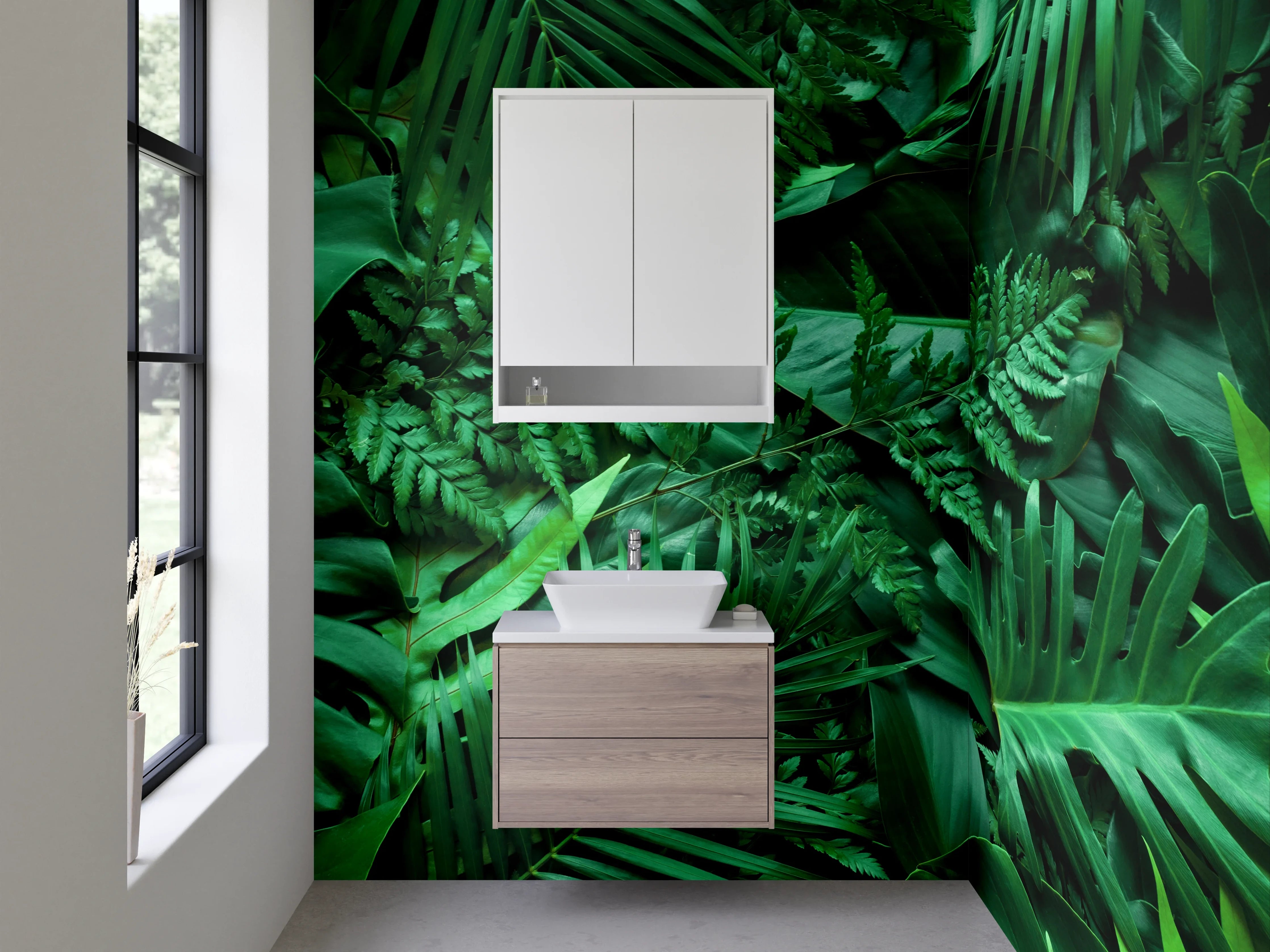 Waschbecken-Rückwand - Dschungel Blätter Naturgrün