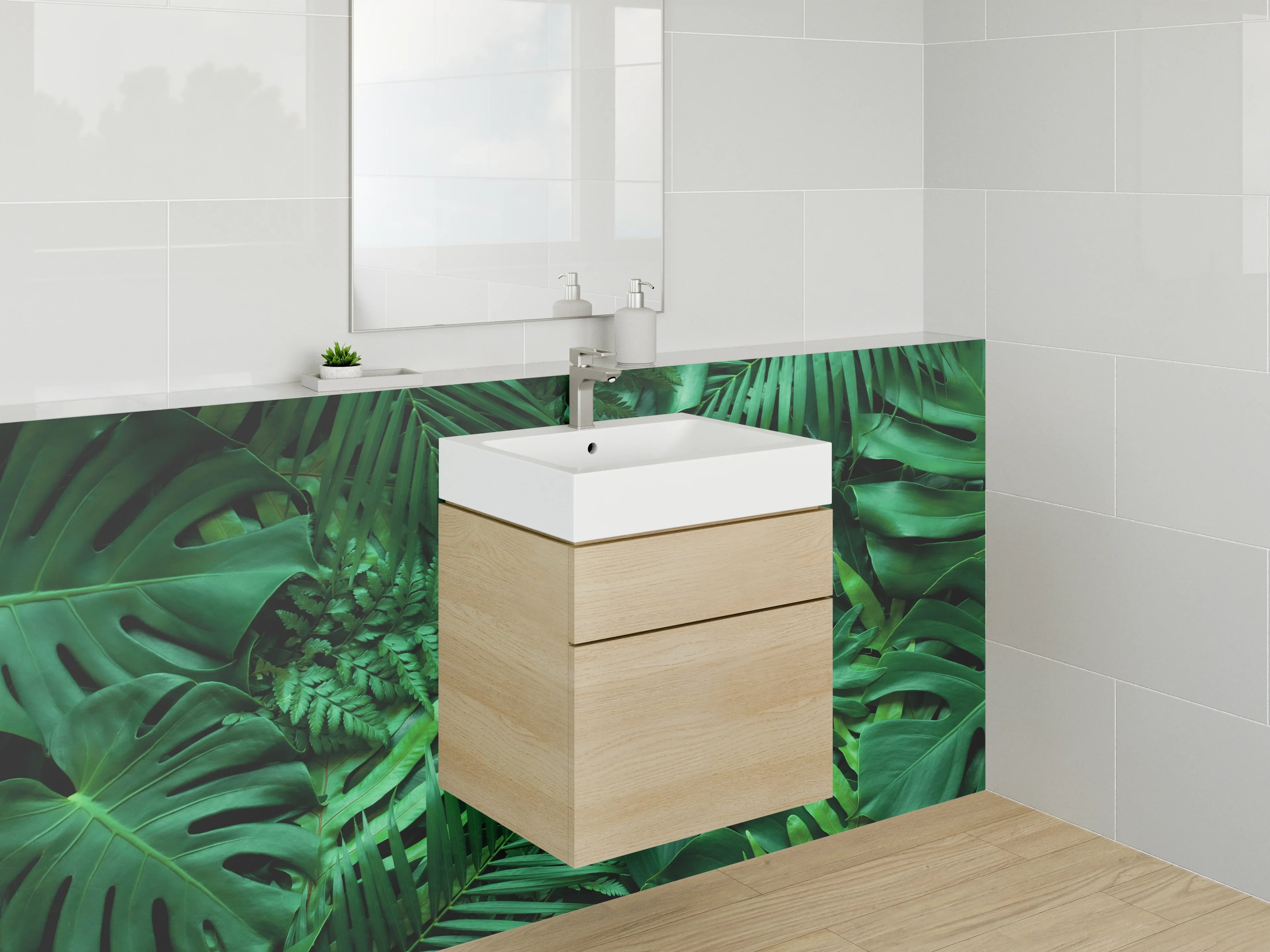 Waschbecken-Rückwand - Dschungel Blätter Naturgrün