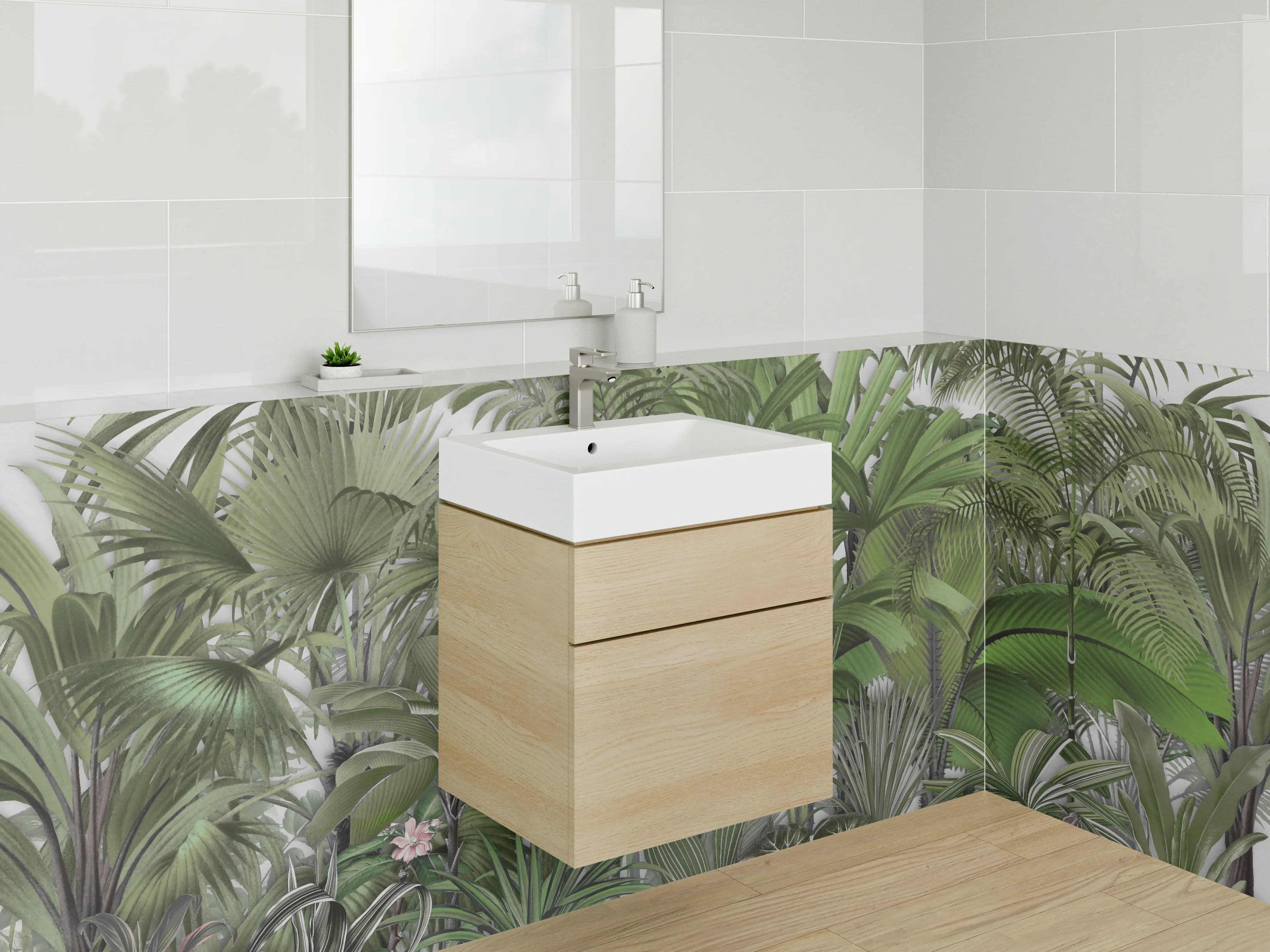Waschbecken-Rückwand - Dschungel Pflanzen Illustration Grün