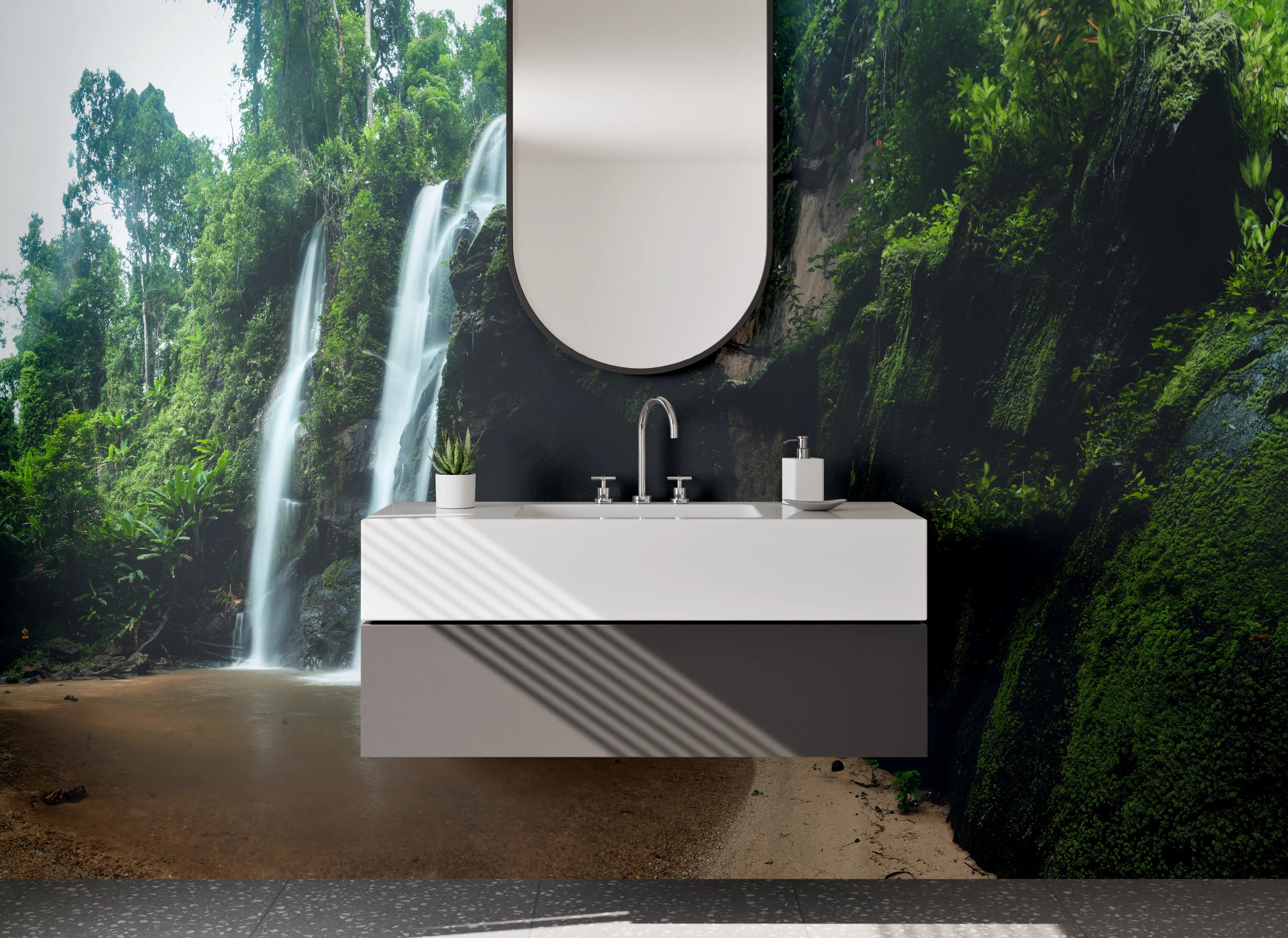 Waschbecken-Rückwand - Dschungel-Wasserfall Naturkulisse Fotomotiv