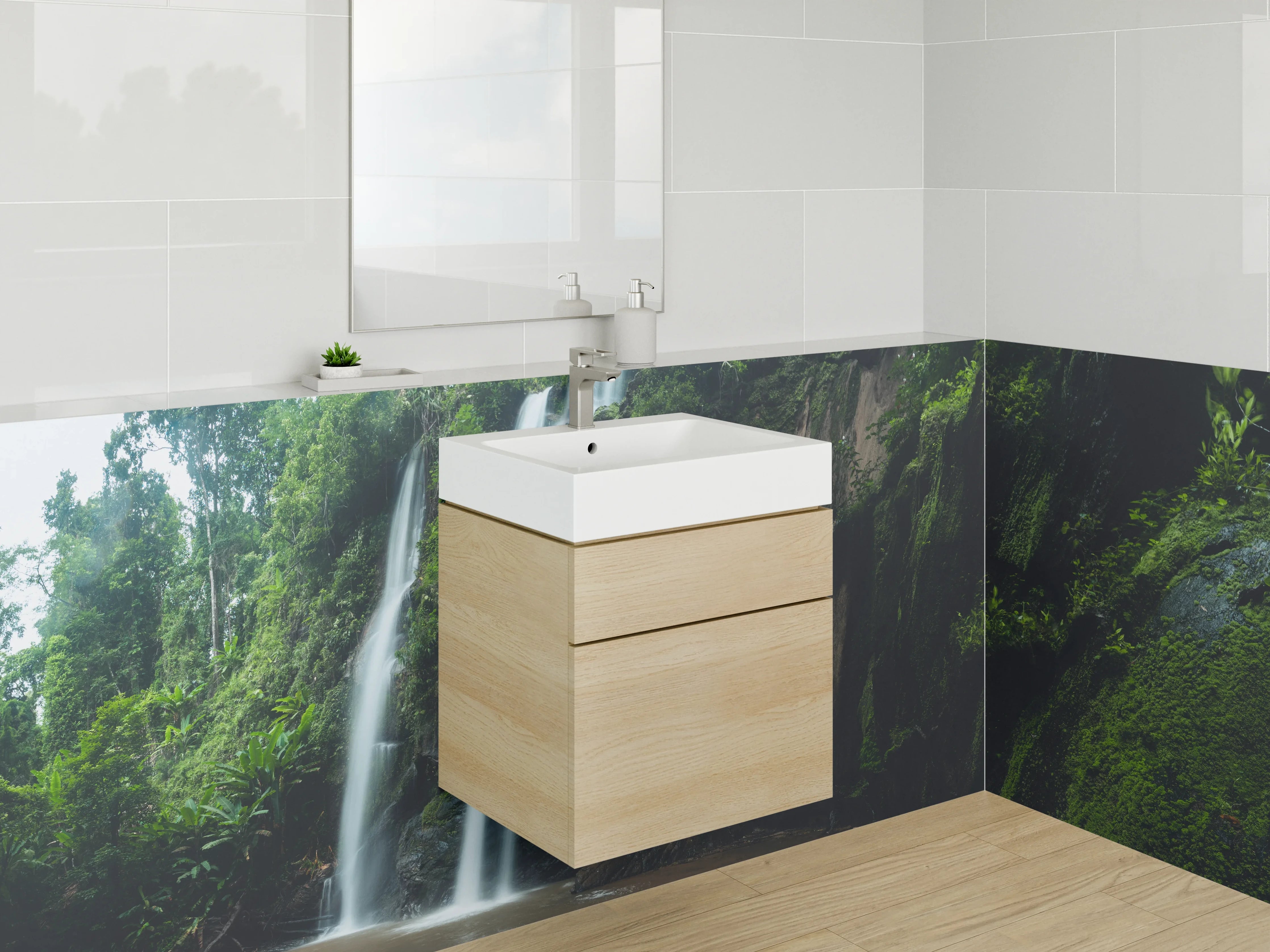 Waschbecken-Rückwand - Dschungel-Wasserfall Naturkulisse Fotomotiv