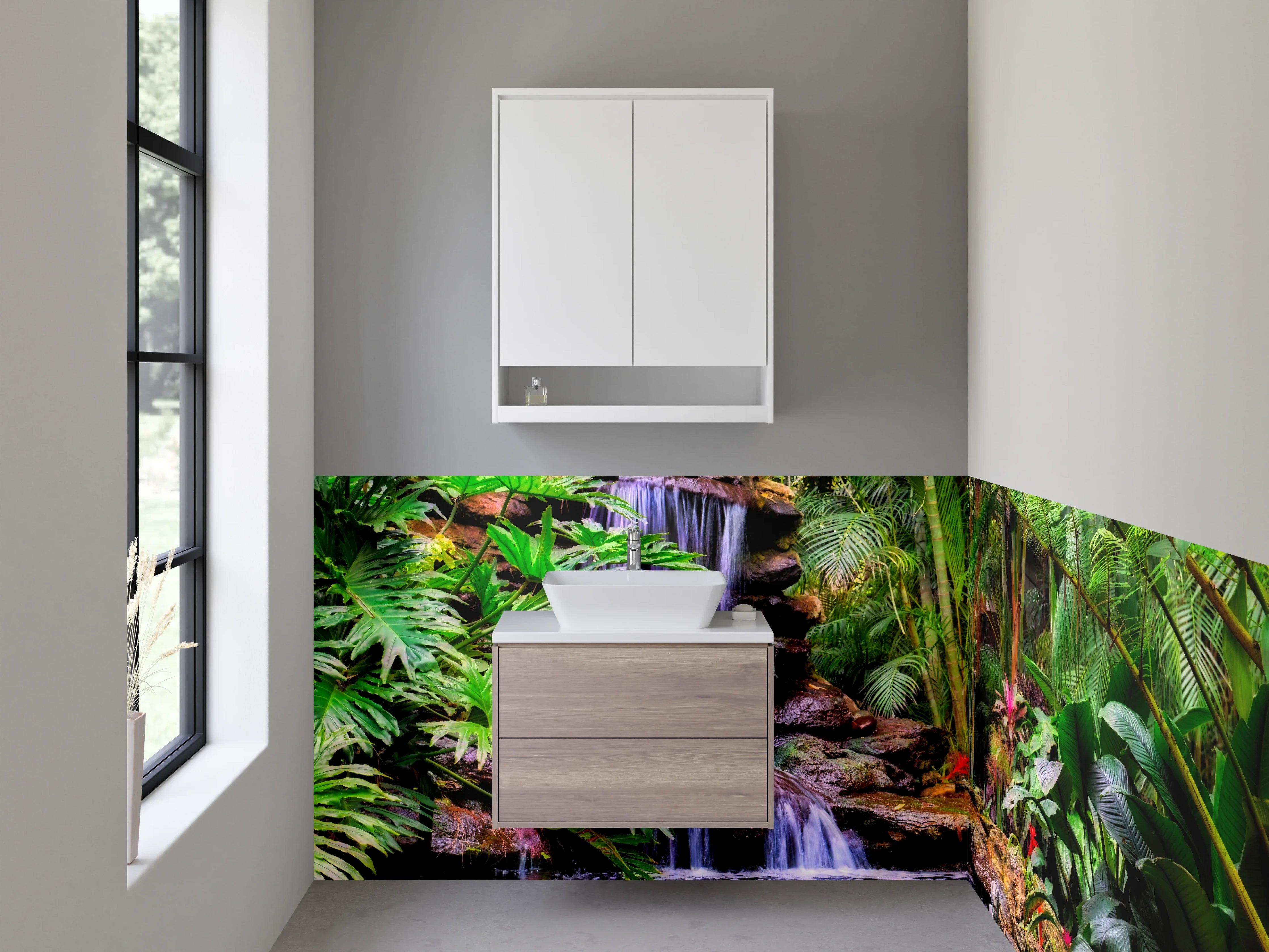 Waschbecken-Rückwand - Dschungel Wasserfall Ruhe Oase