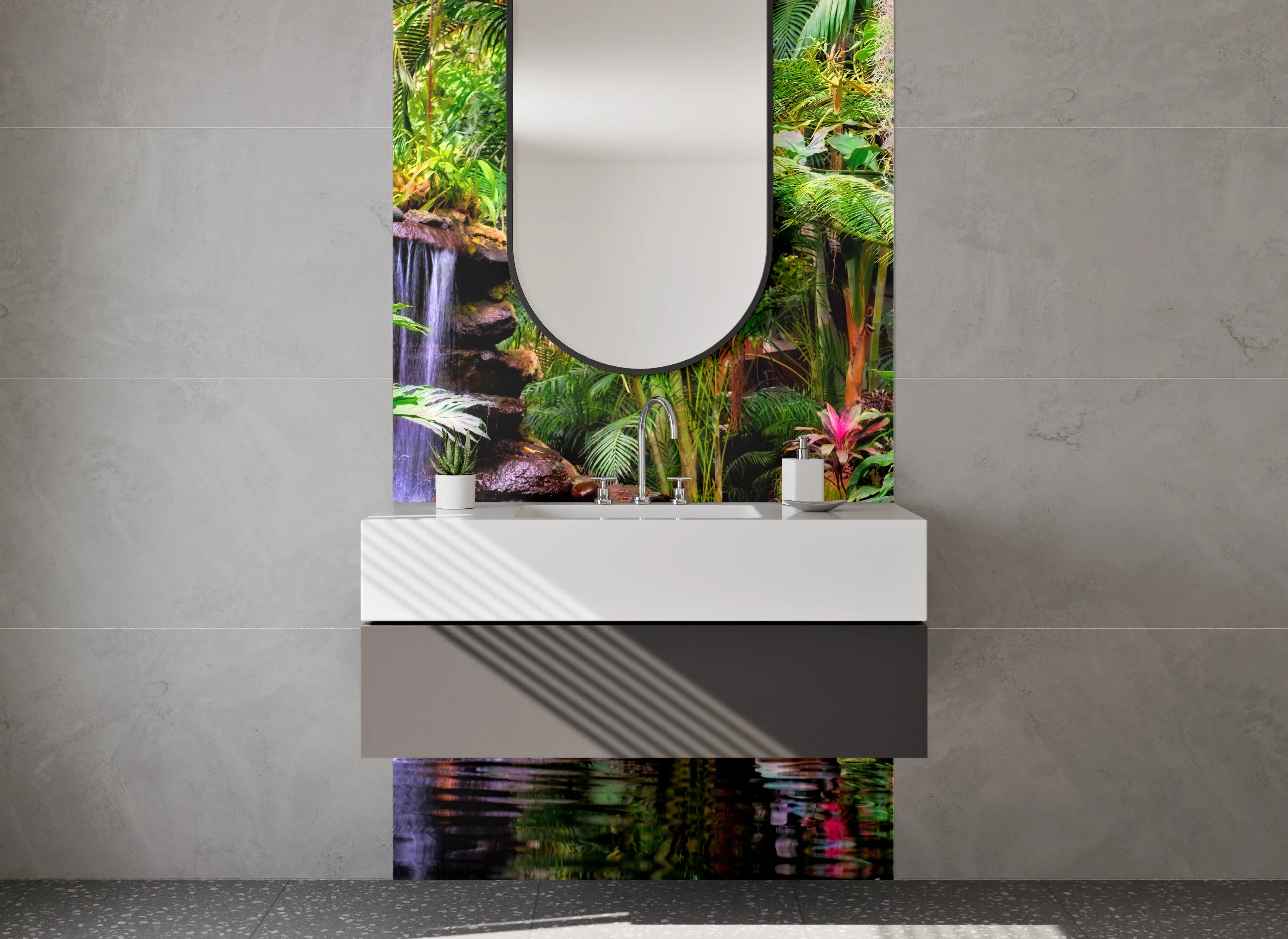 Waschbecken-Rückwand - Dschungel Wasserfall Ruhe Oase