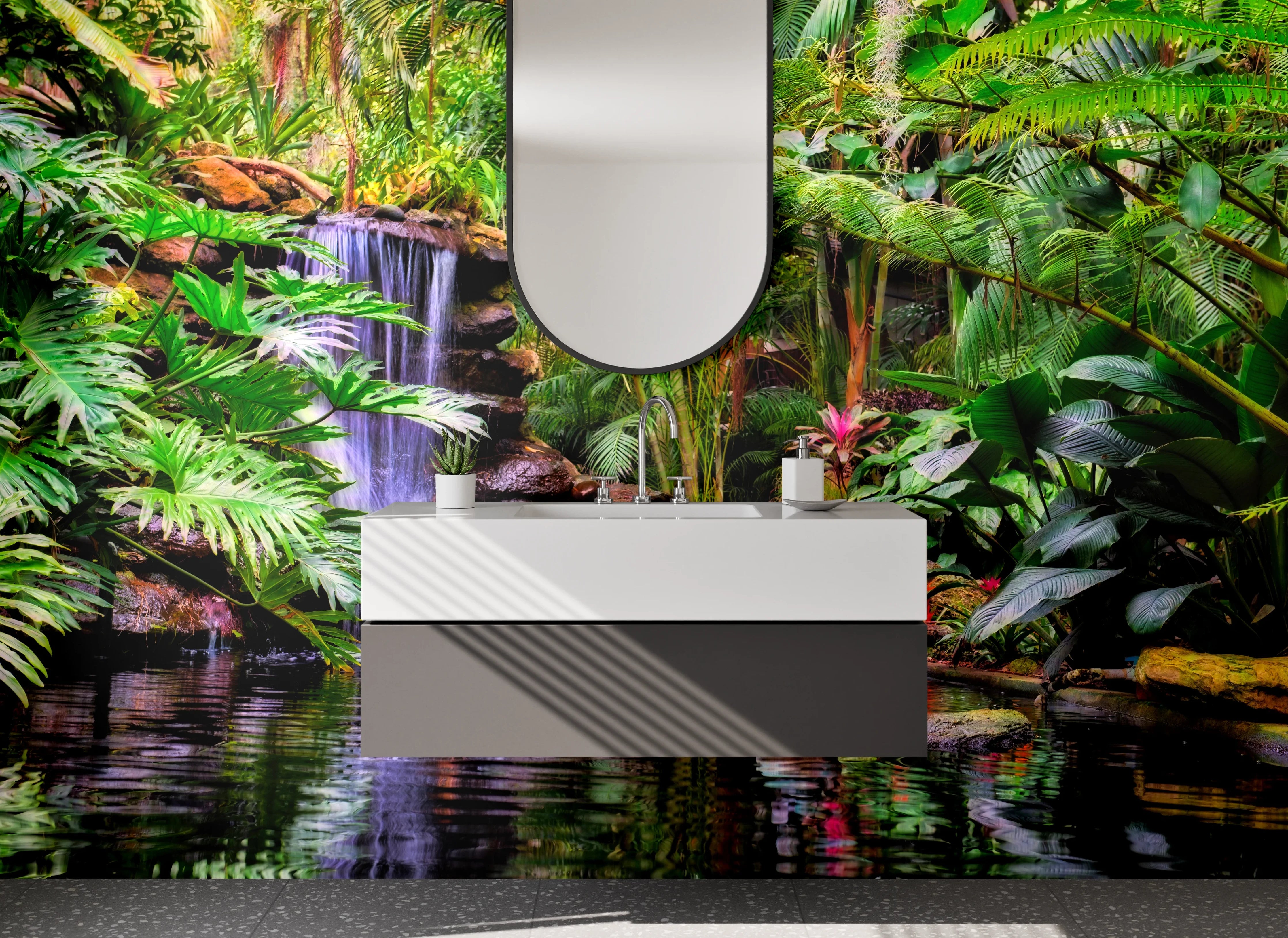 Waschbecken-Rückwand - Dschungel Wasserfall Ruhe Oase