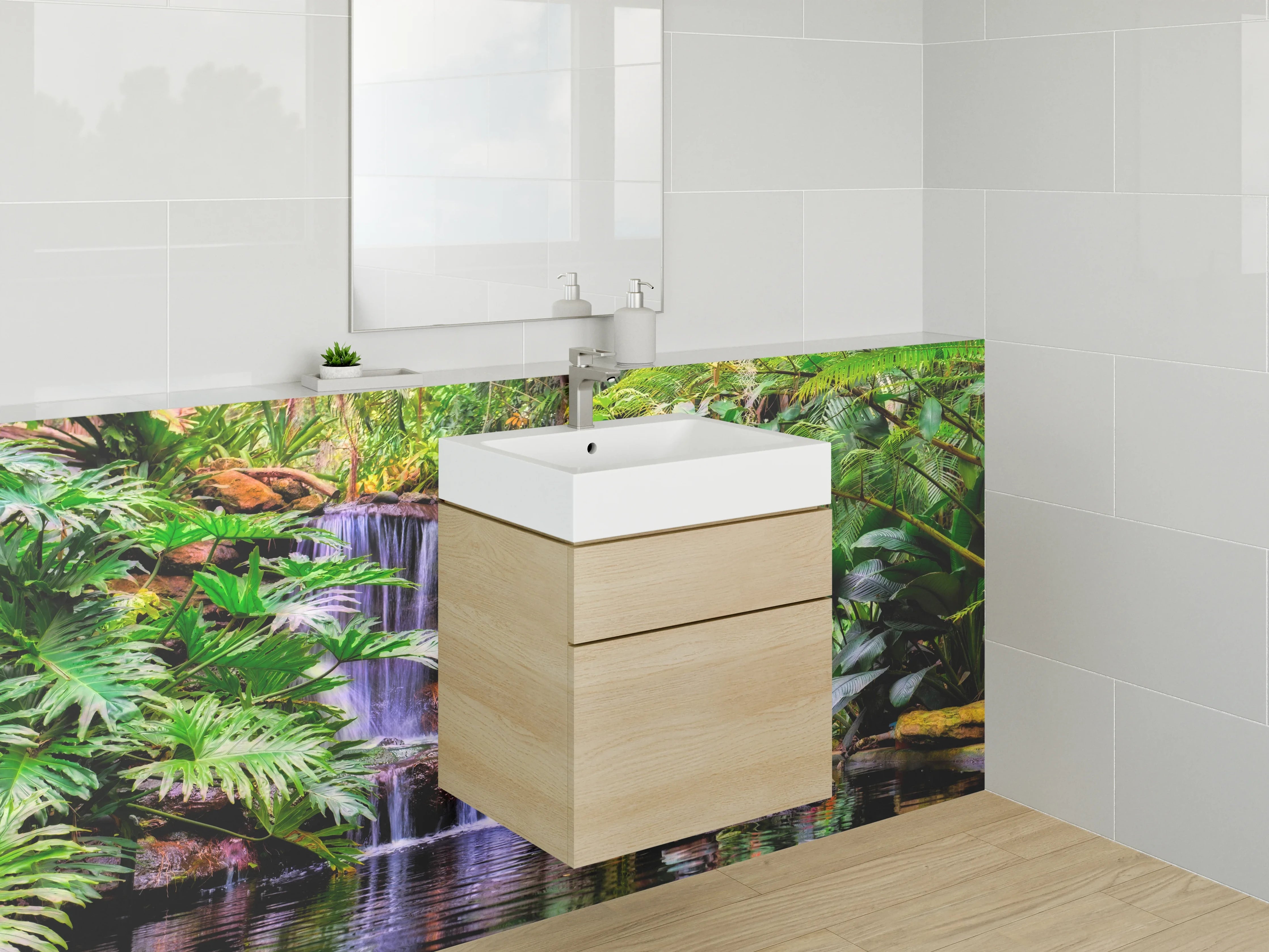Waschbecken-Rückwand - Dschungel Wasserfall Ruhe Oase