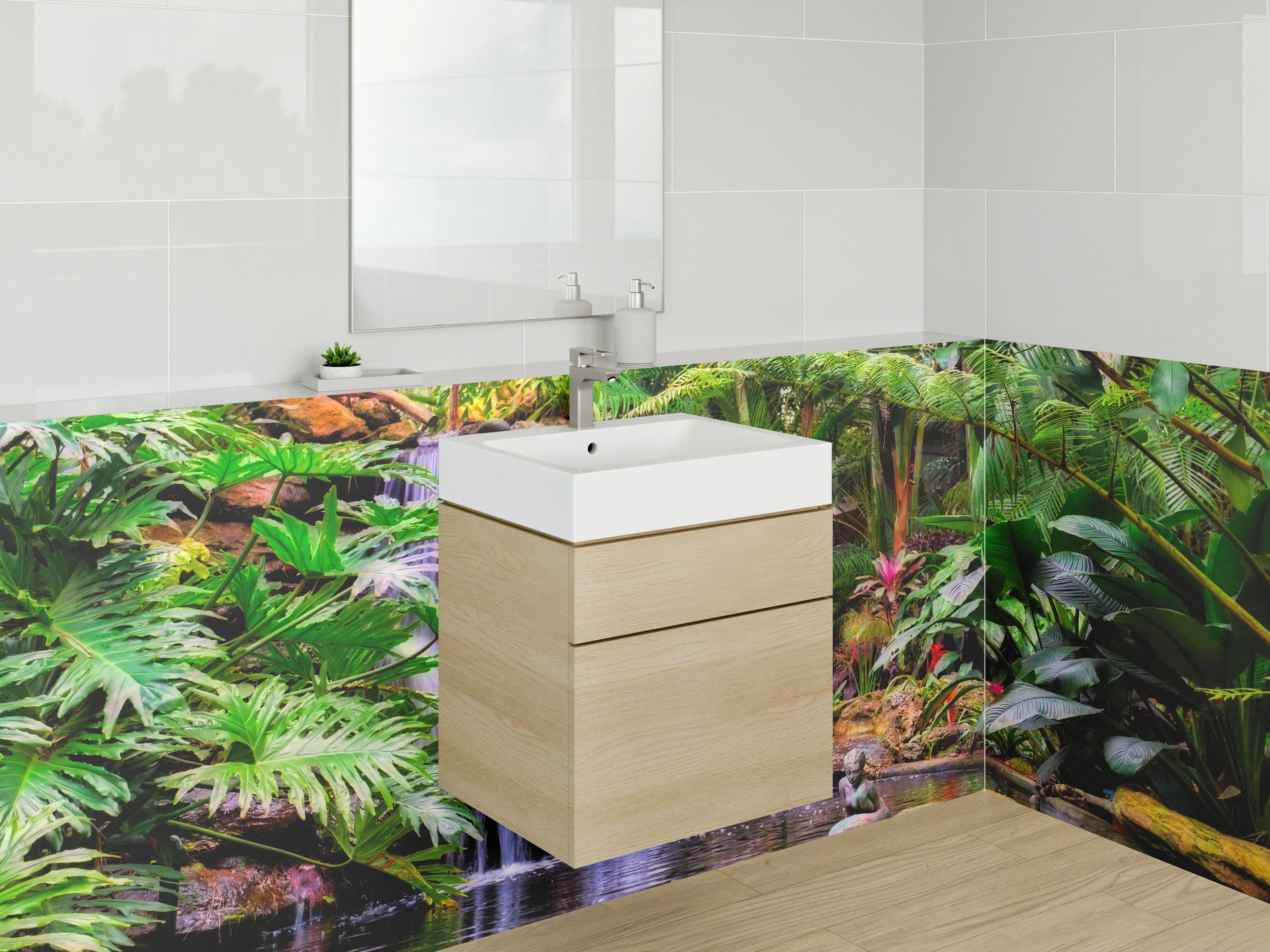 Waschbecken-Rückwand - Dschungel Wasserfall Ruhe Oase