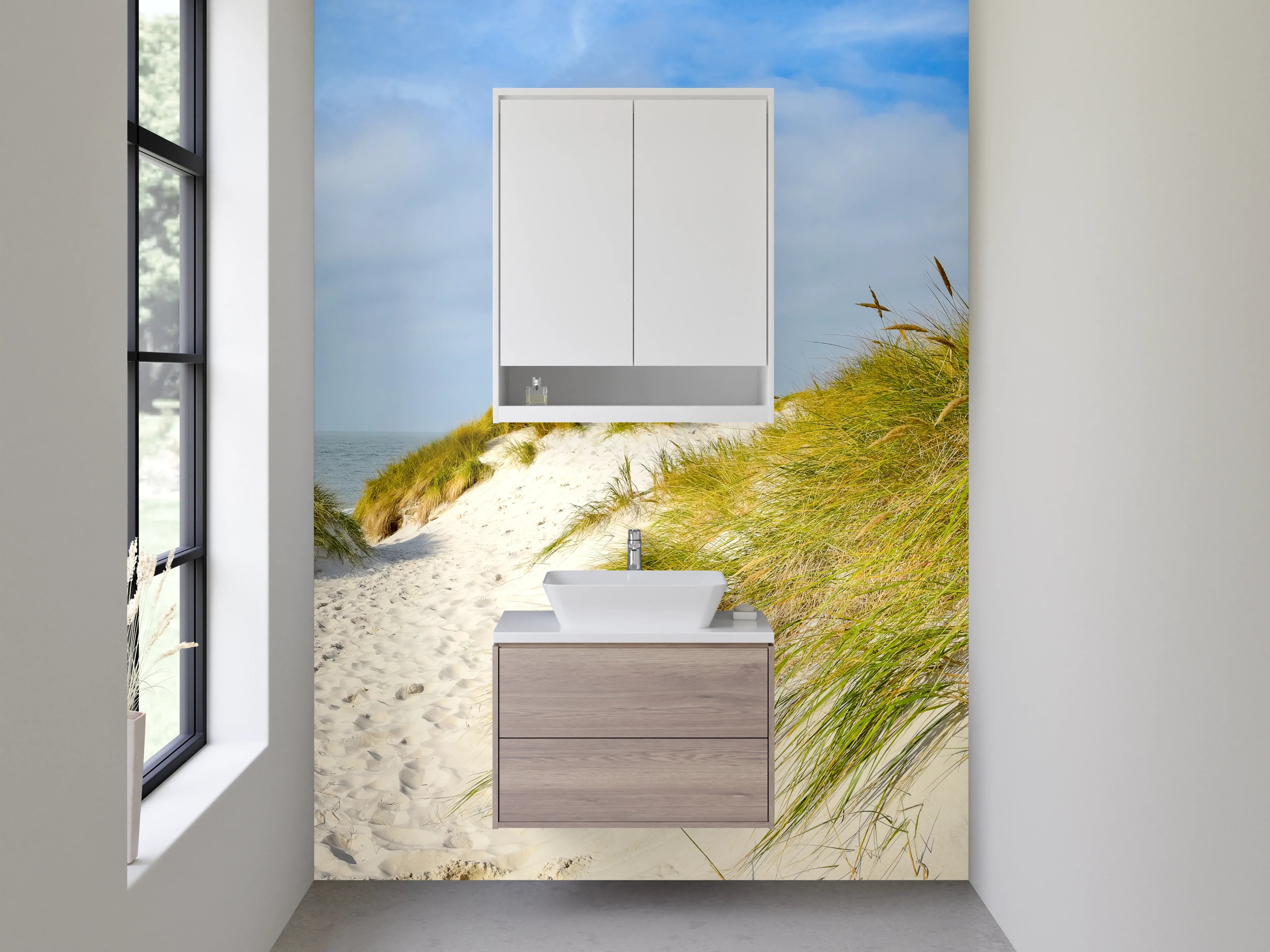 Waschbecken-Rückwand - Dünenpfad am Sandstrand Panorama