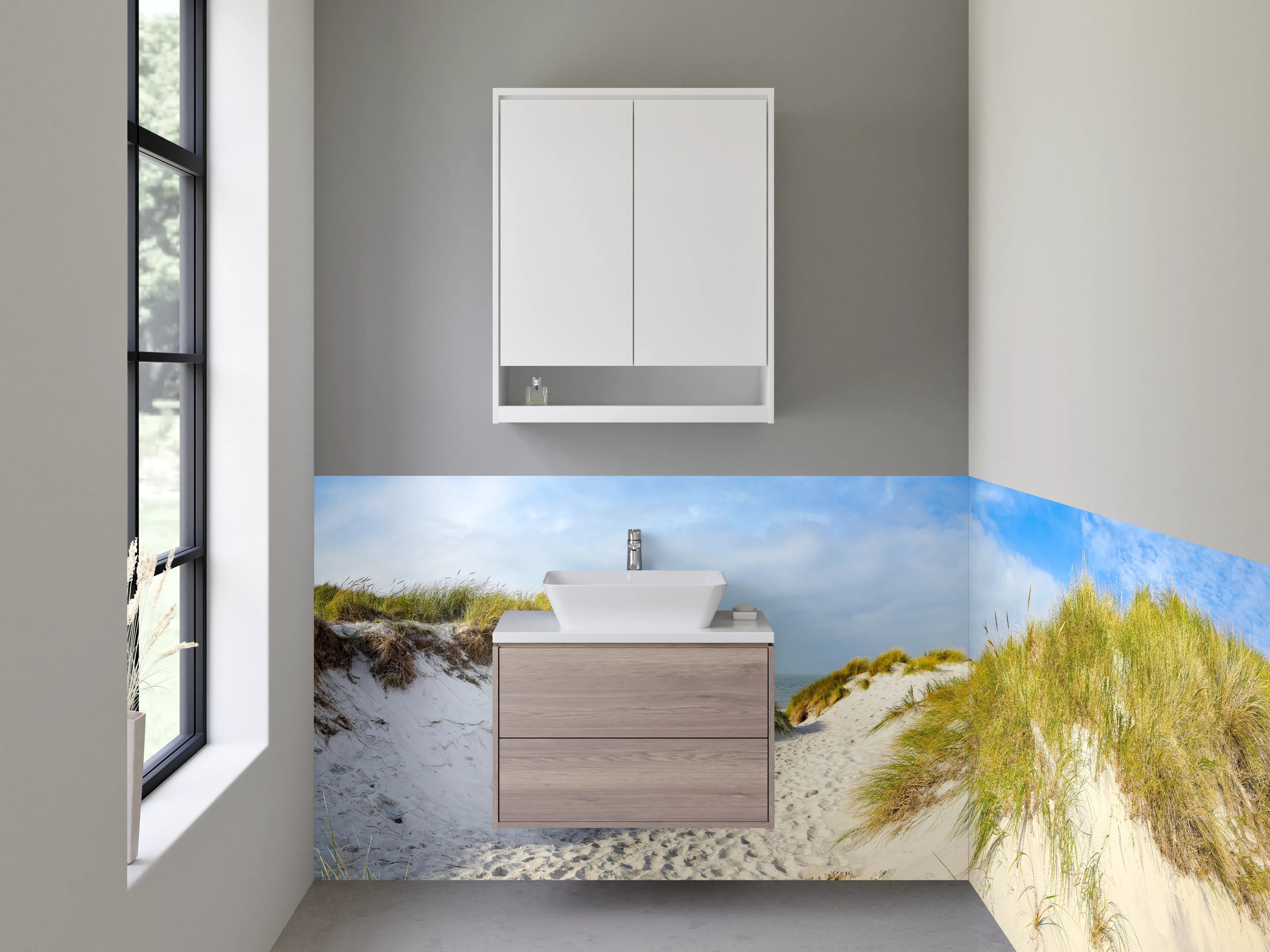 Waschbecken-Rückwand - Dünenpfad am Sandstrand Panorama