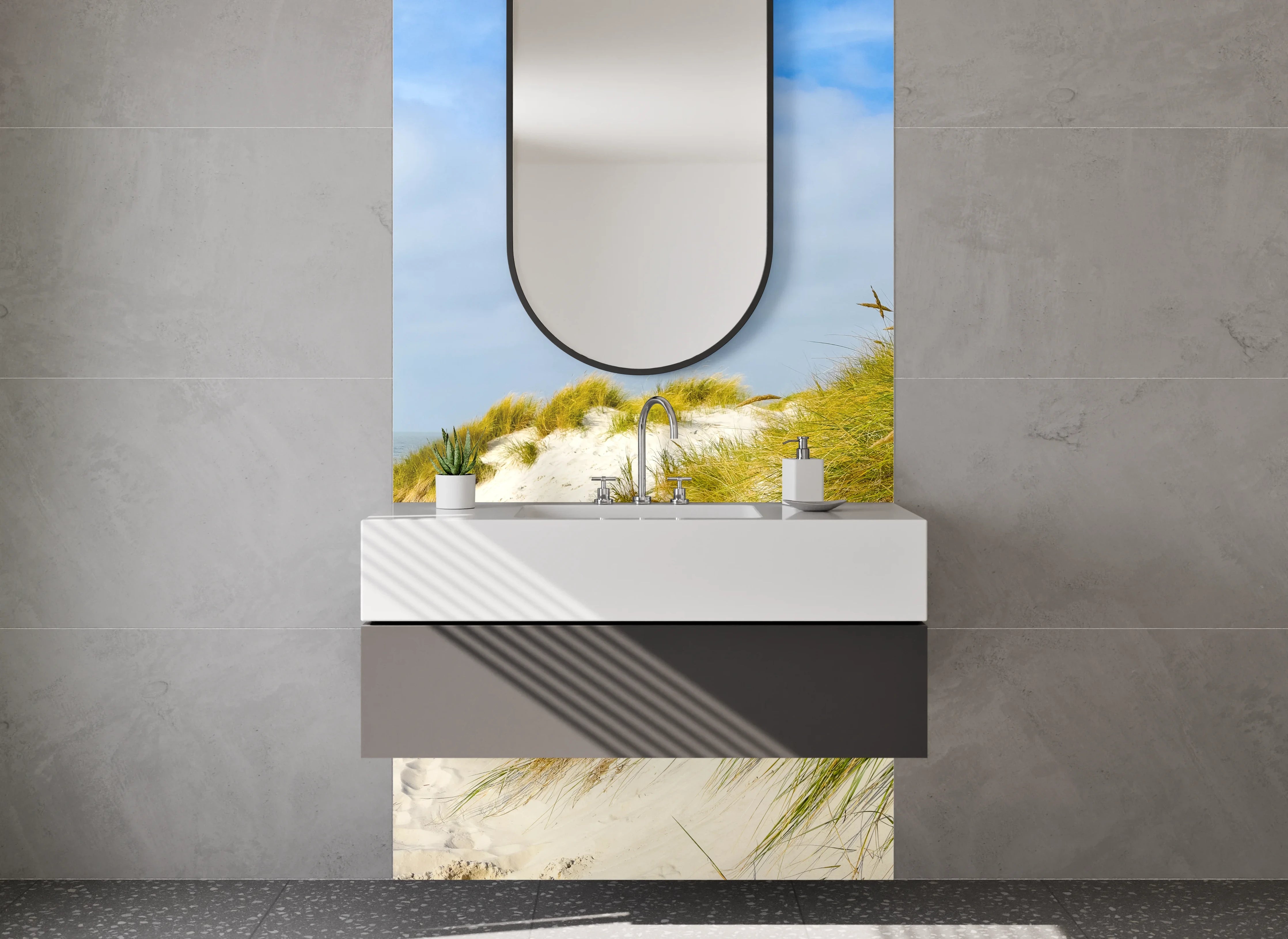 Waschbecken-Rückwand - Dünenpfad am Sandstrand Panorama