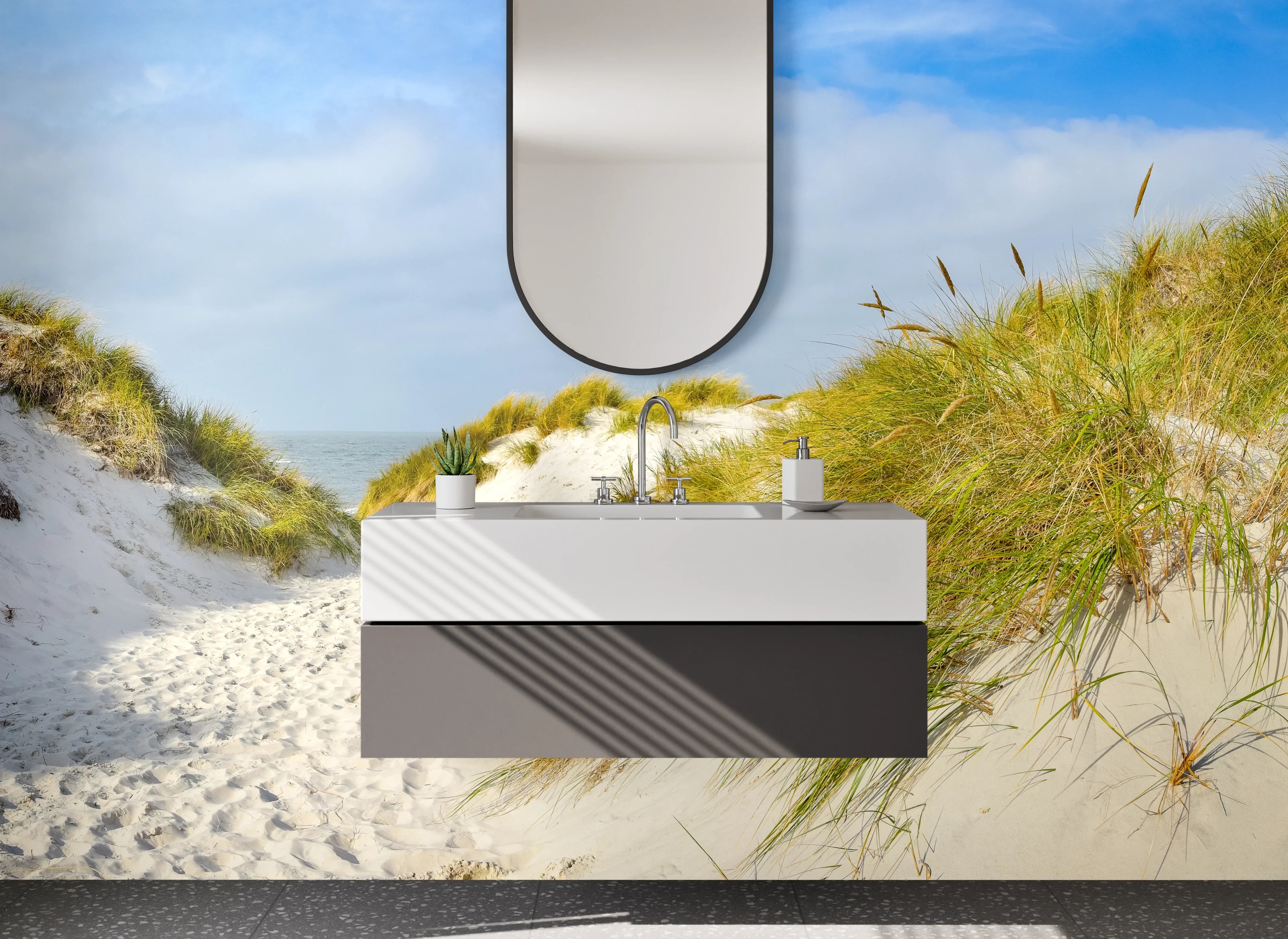 Waschbecken-Rückwand - Dünenpfad am Sandstrand Panorama