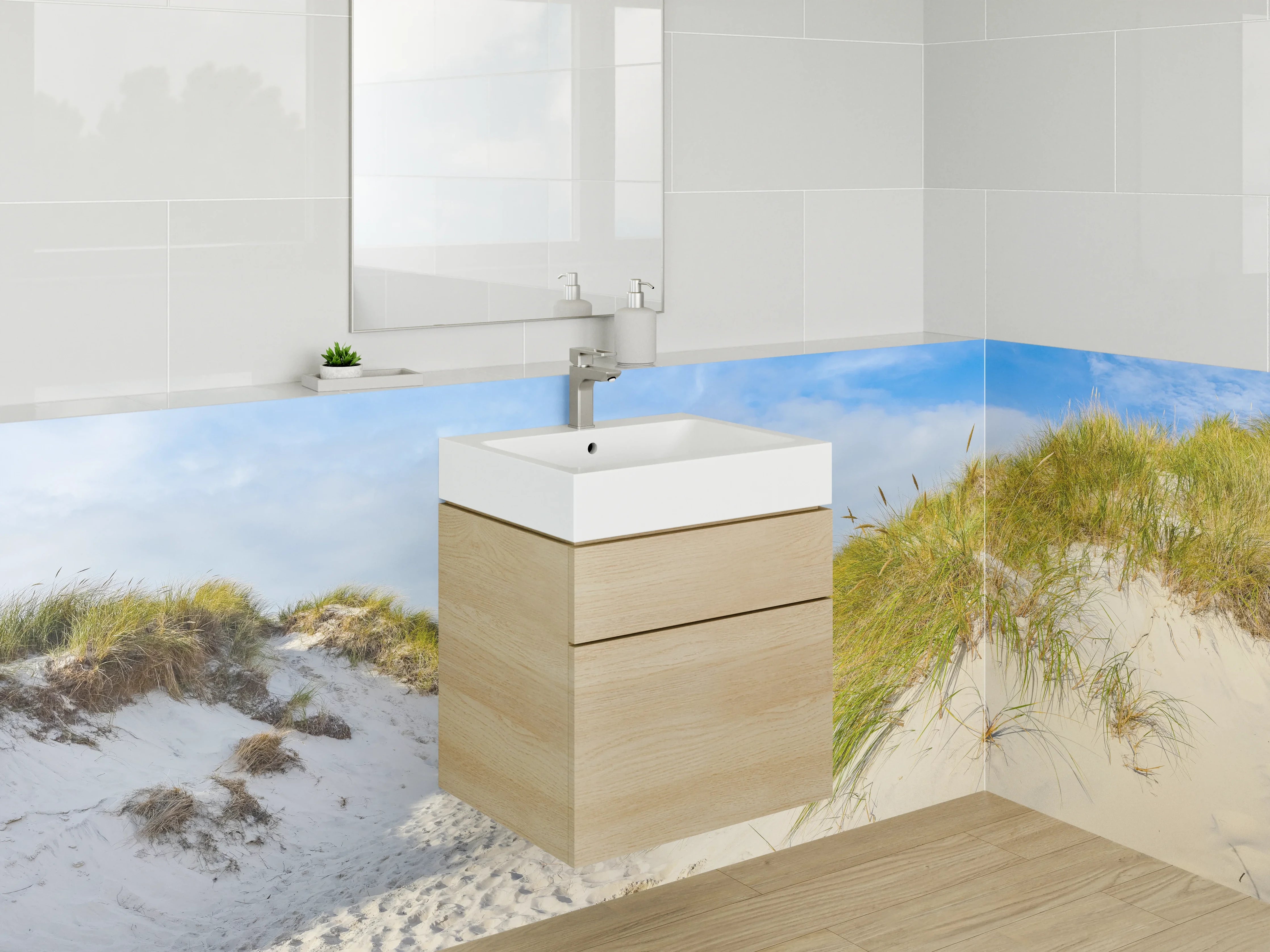 Waschbecken-Rückwand - Dünenpfad am Sandstrand Panorama