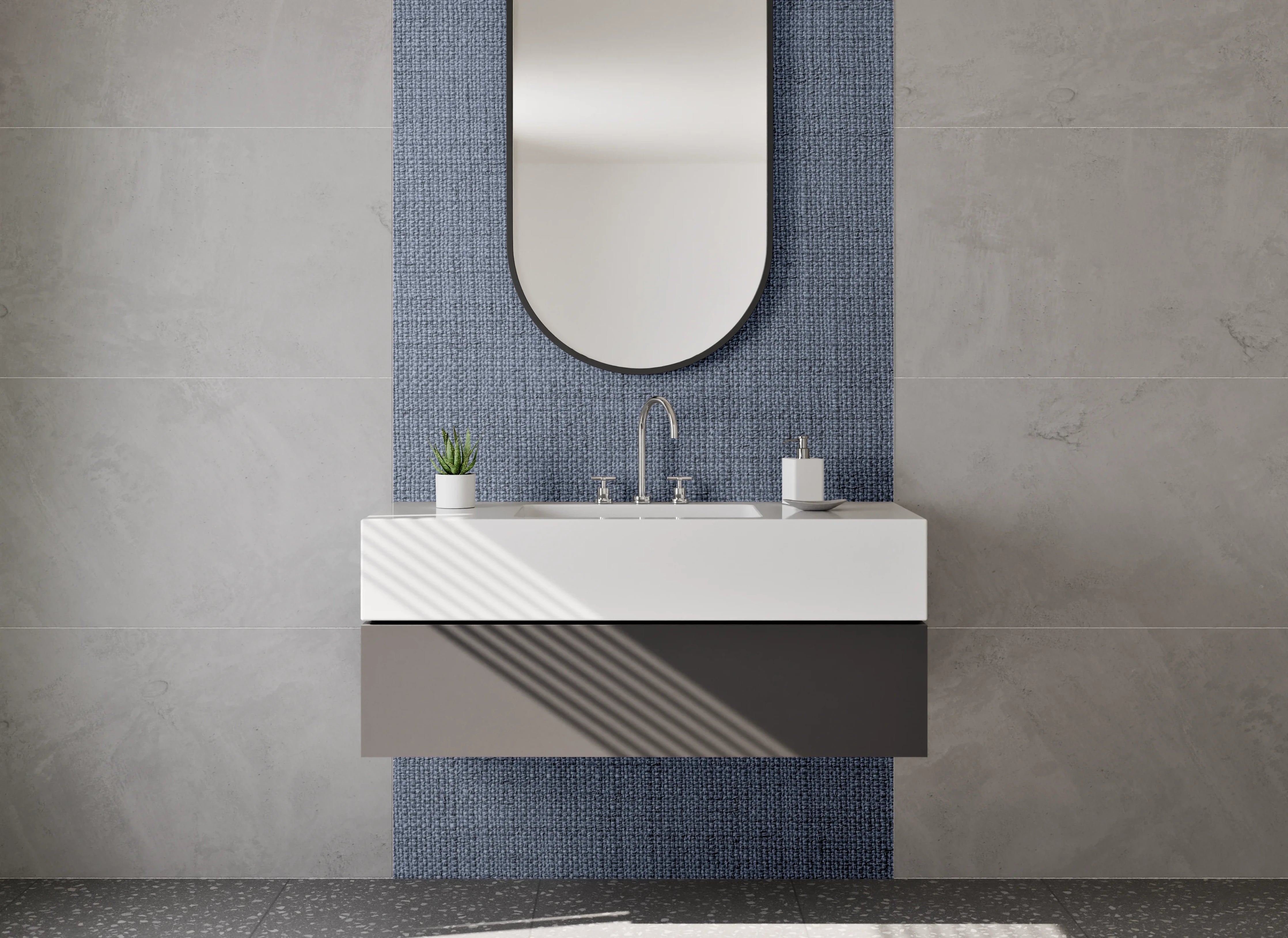 Waschbecken-Rückwand - Dunkelgrauer Stoff mit feiner Textur