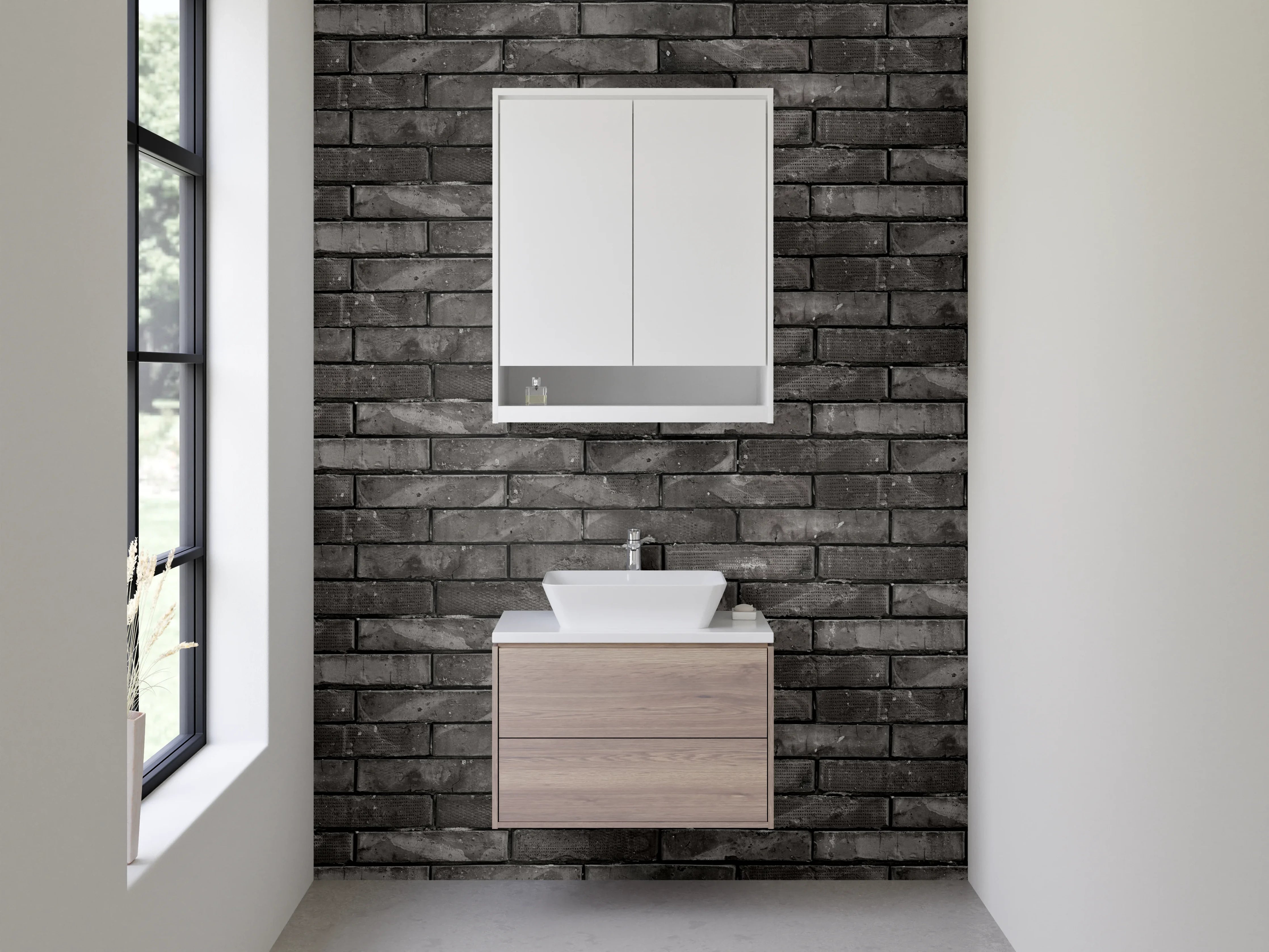Waschbecken-Rückwand - Dunkle Backstein-Optik Fliesenwand