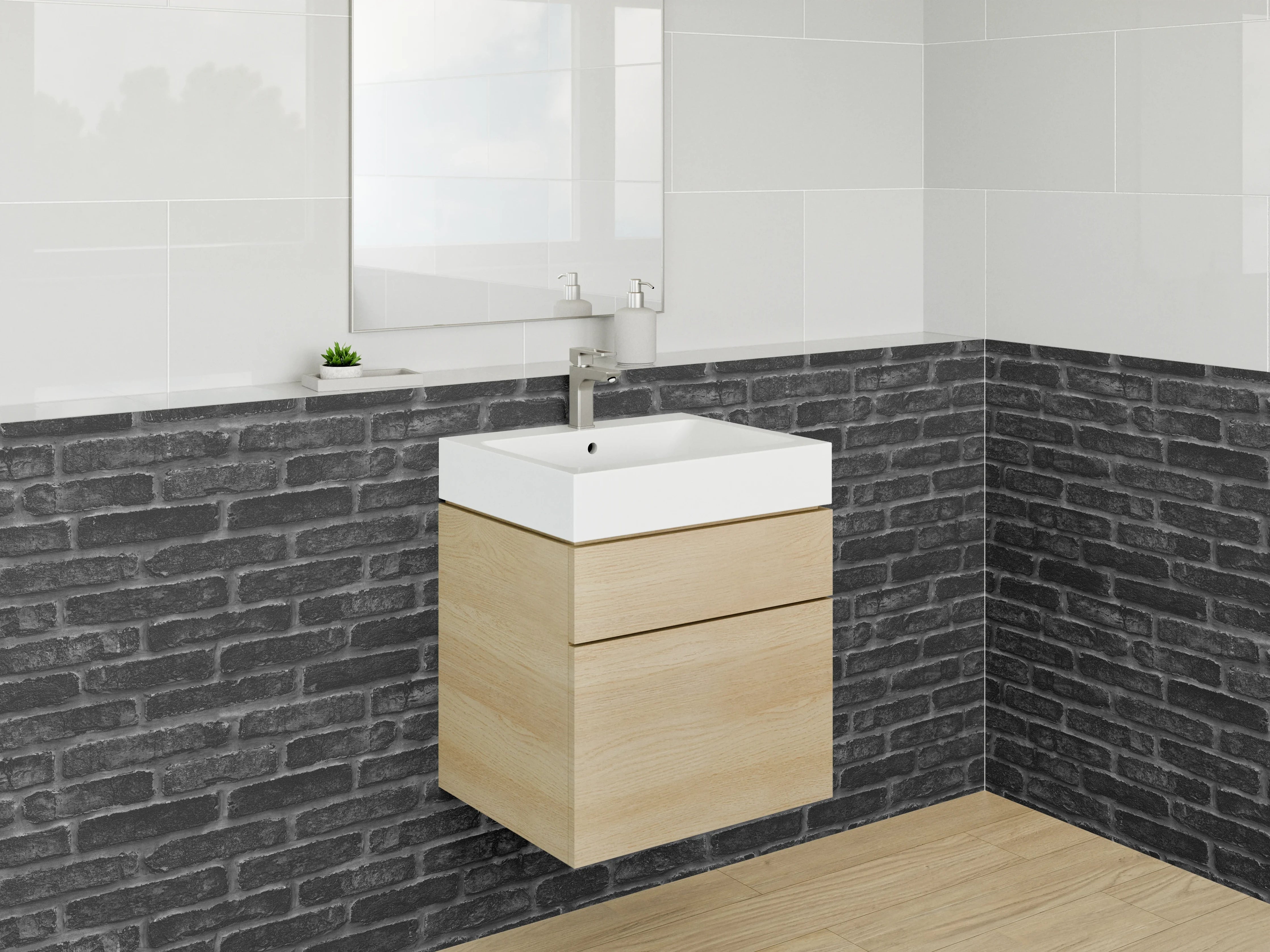 Waschbecken-Rückwand - Dunkle Backsteinoptik für Küchenrückwand