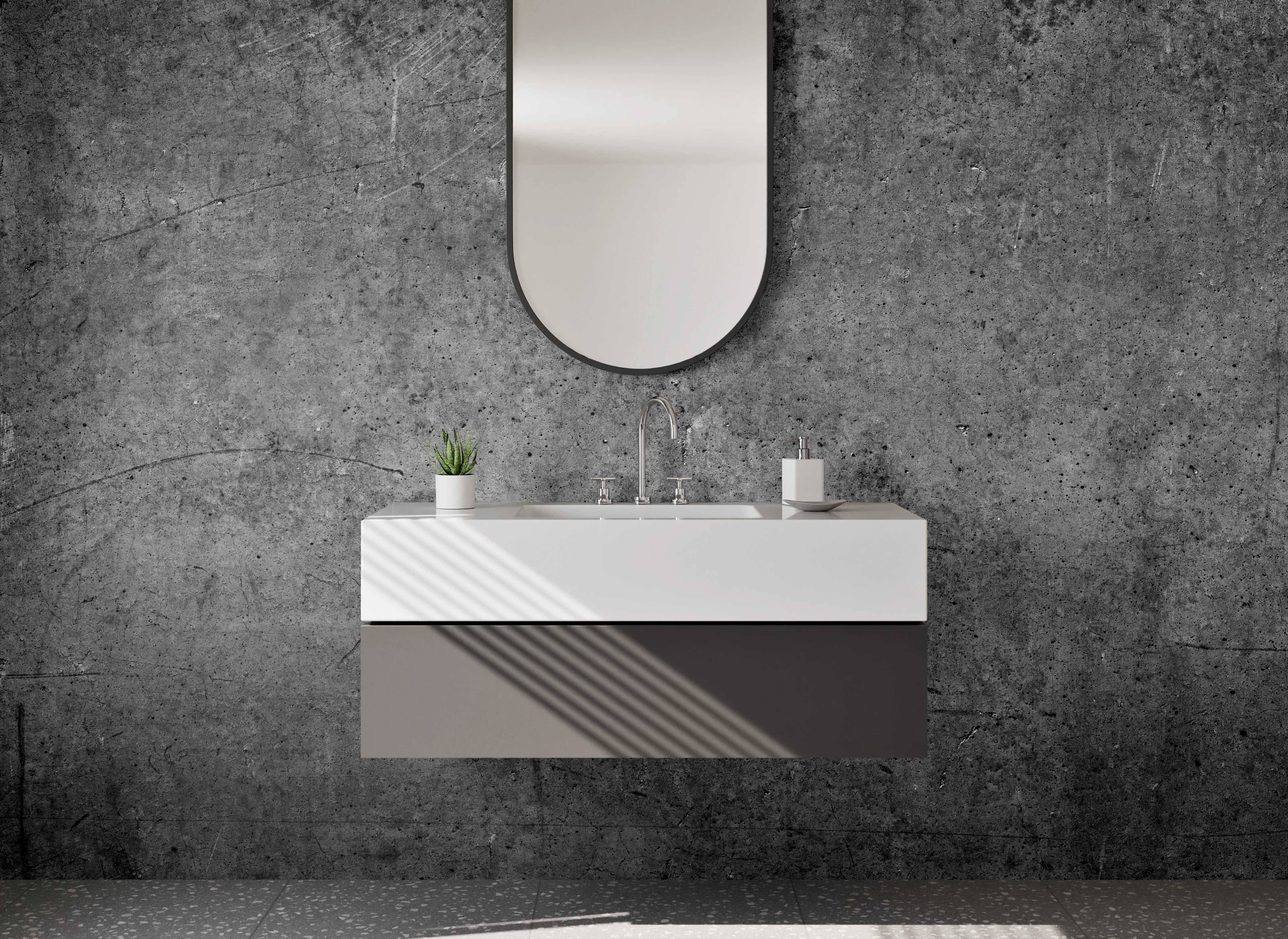 Waschbecken-Rückwand - Dunkle Betonoptik für moderne Räume